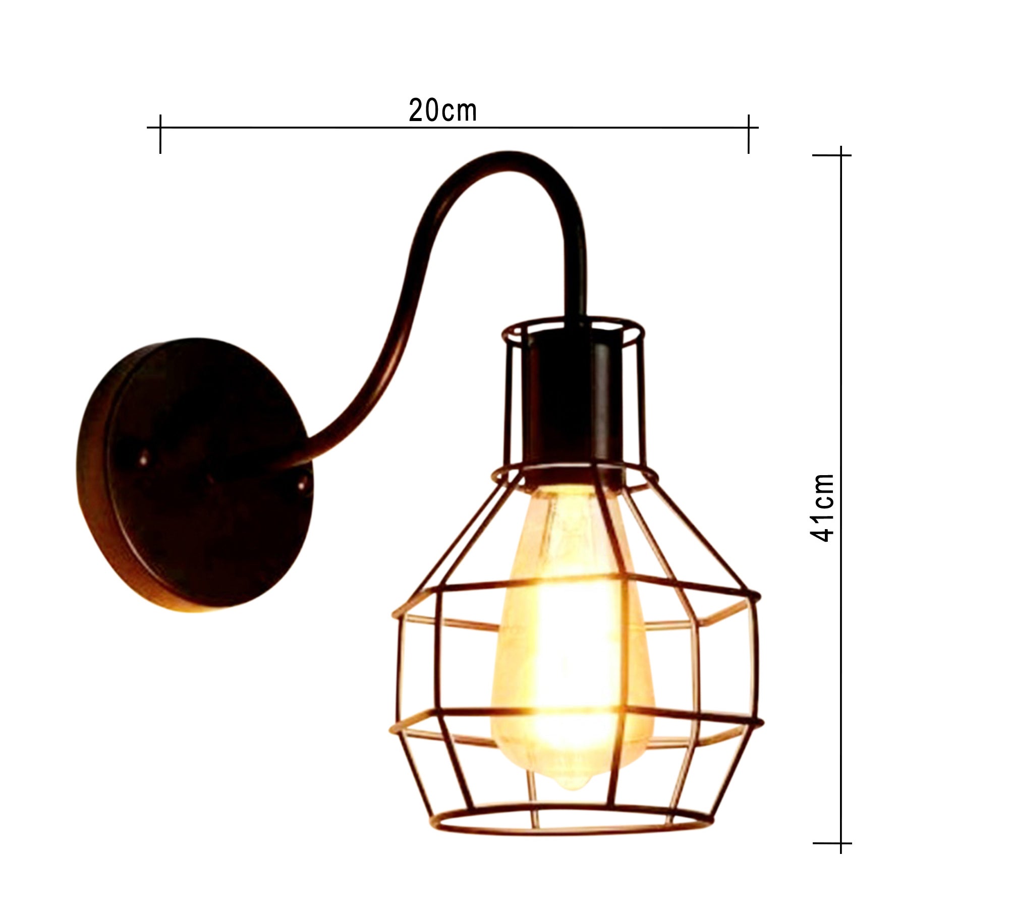 Black Metal Cage Wall Lamp - Vitrine Furniture - Lighting