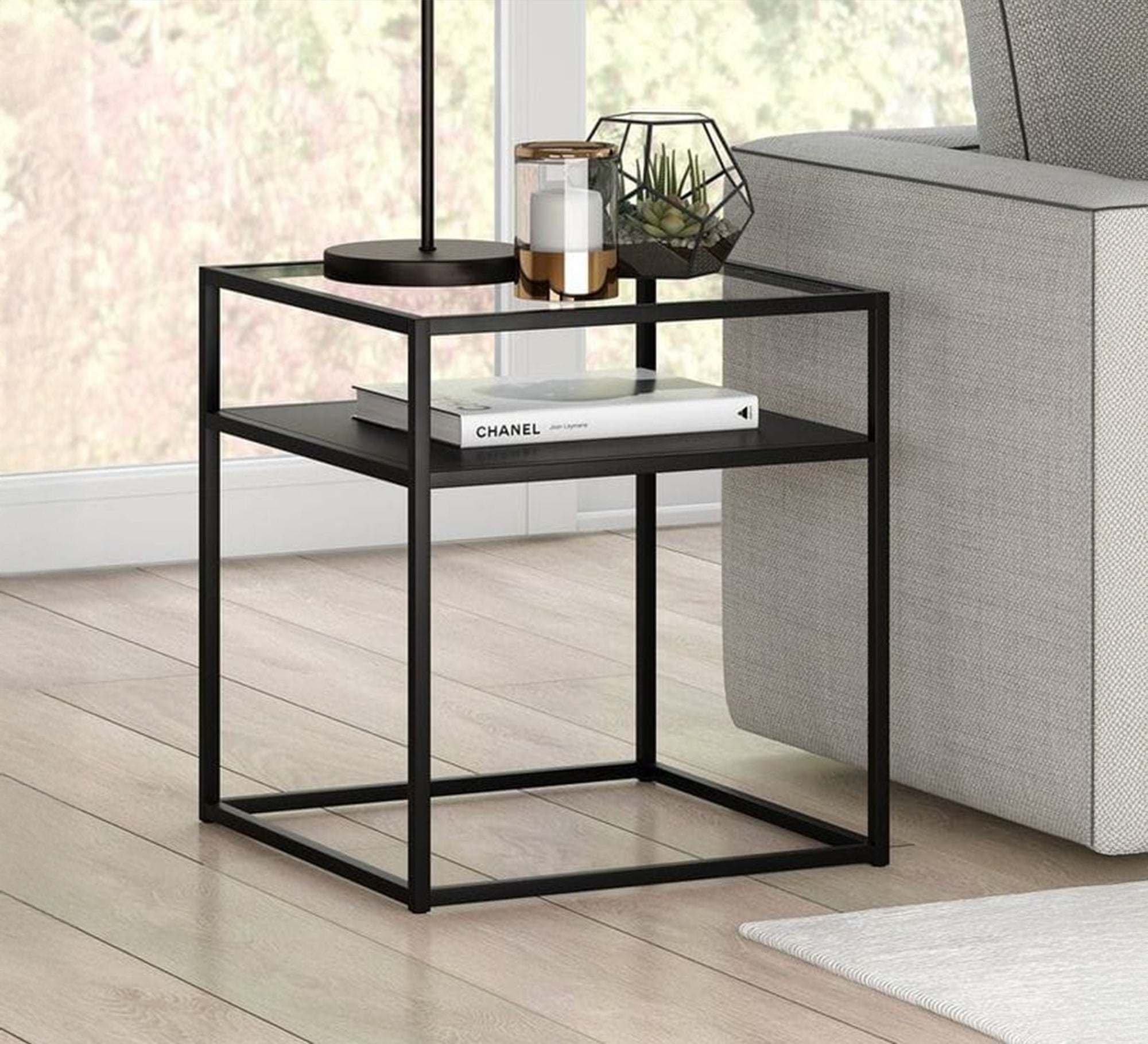 Black metal side table with two shelves - Vitrine Furniture - Furniture