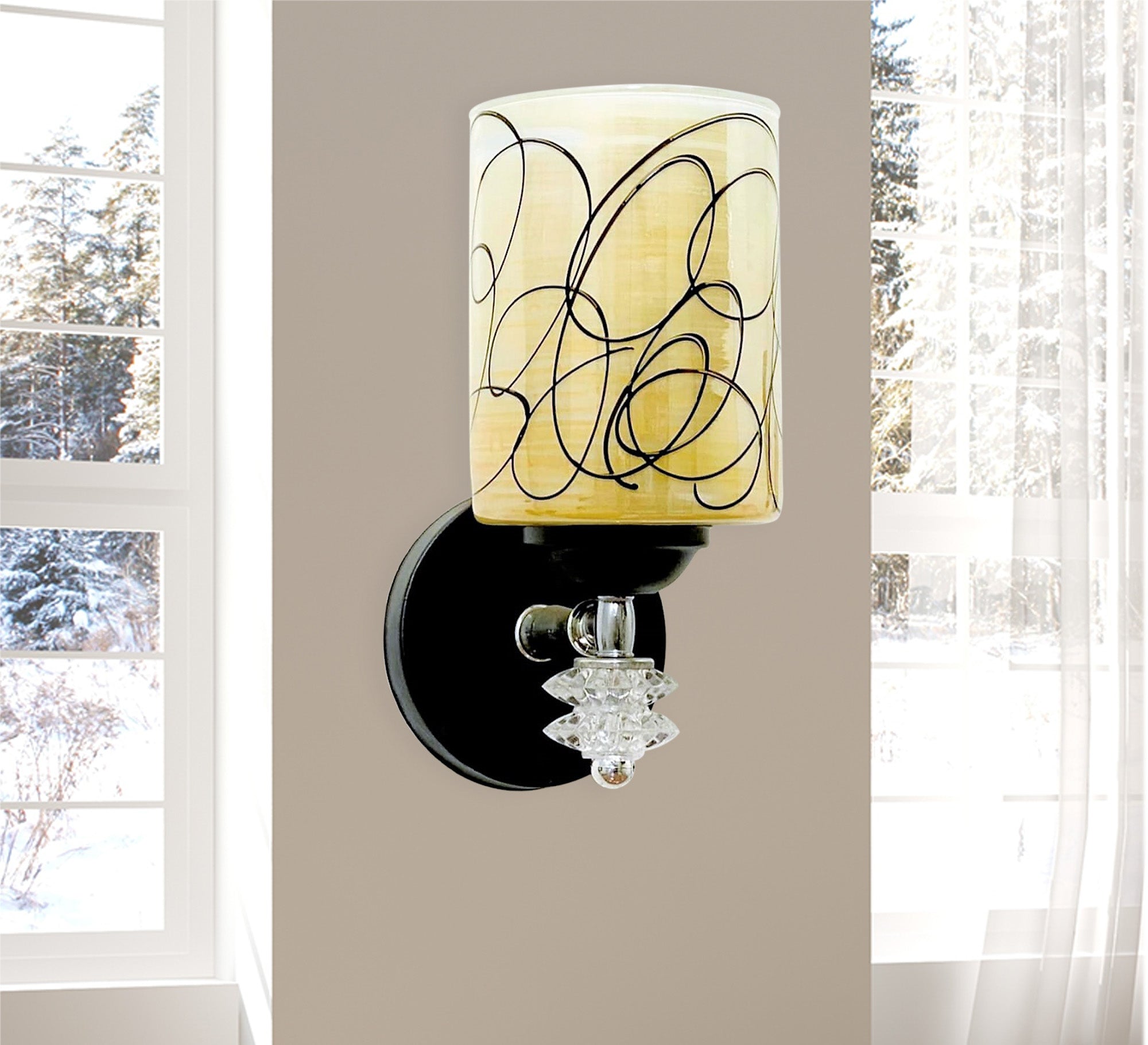 Black Metal Wall Lamp and Yellow Glass - Vitrine Furniture - Lighting