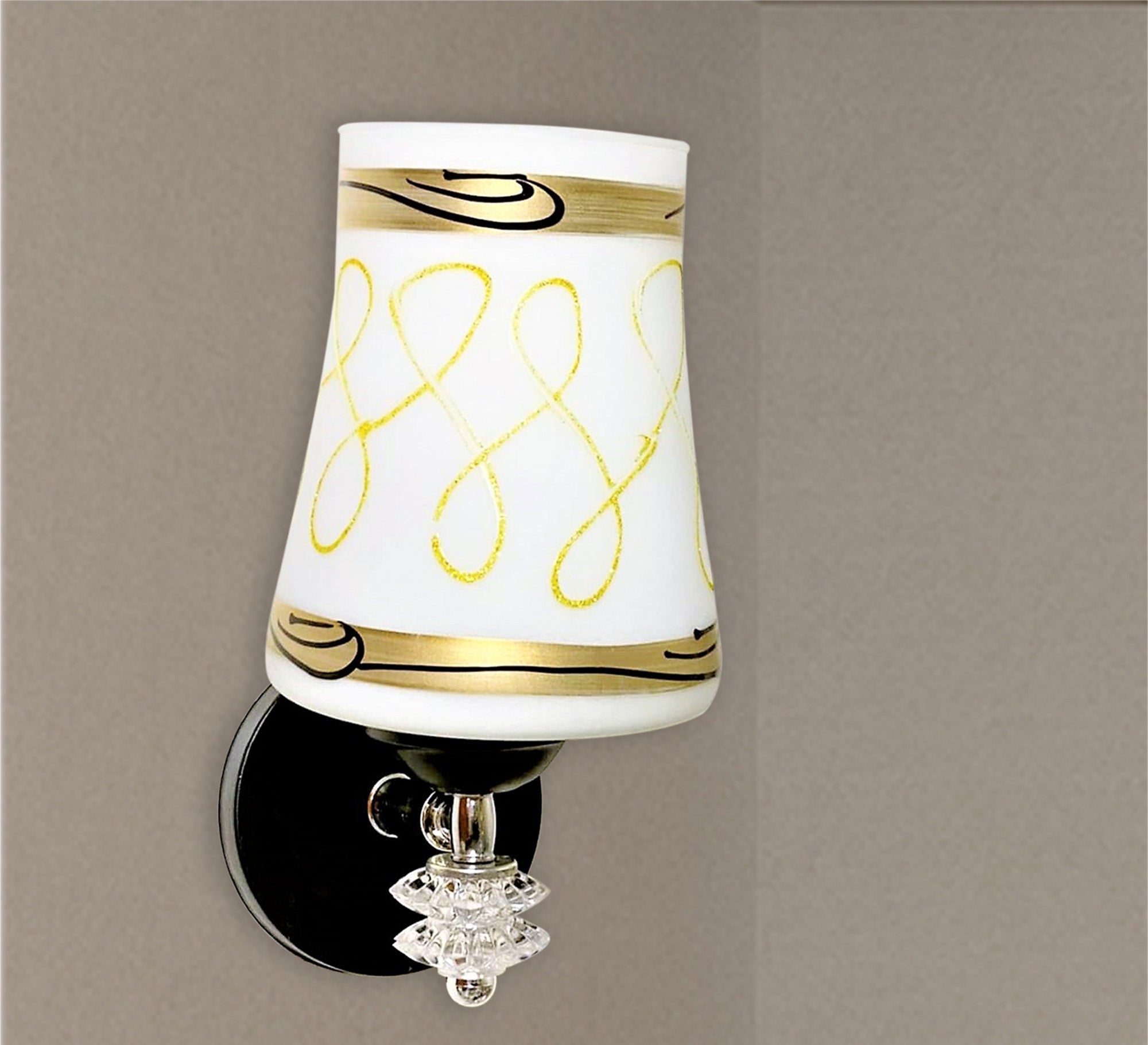 Black metal wall lamp with white glass. - Vitrine Furniture - Lighting