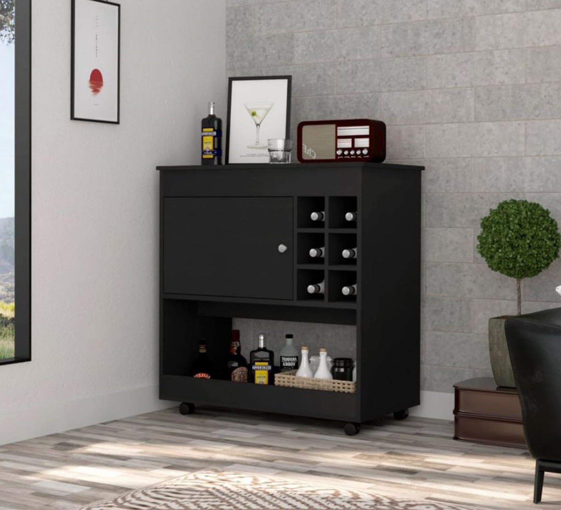 Black mobile drinks cabinet - Vitrine Furniture - Furniture