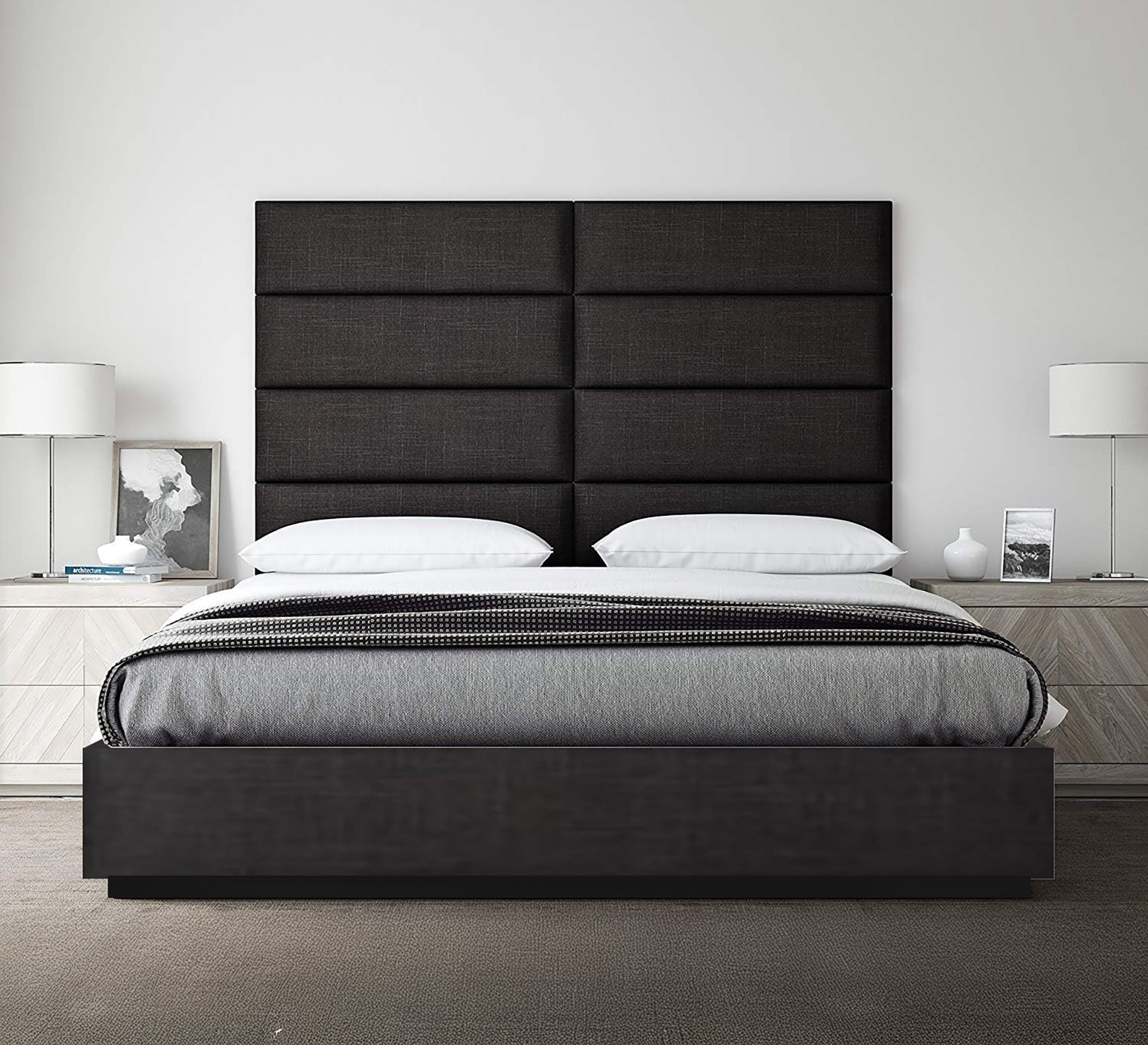 Black modern bed with high back - Vitrine Furniture - Furniture