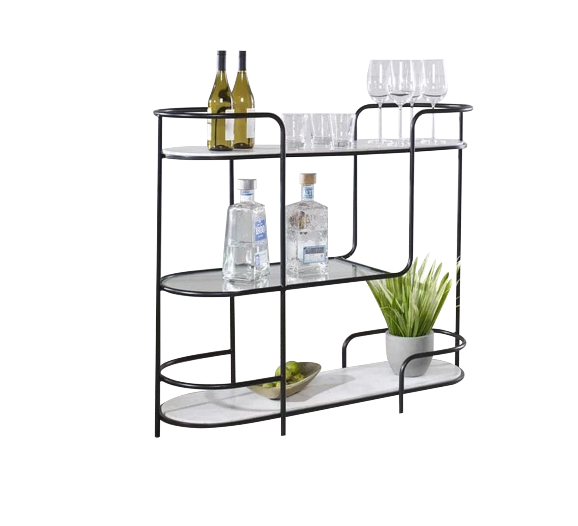 Black multi - shelf console bar - Vitrine Furniture - Furniture