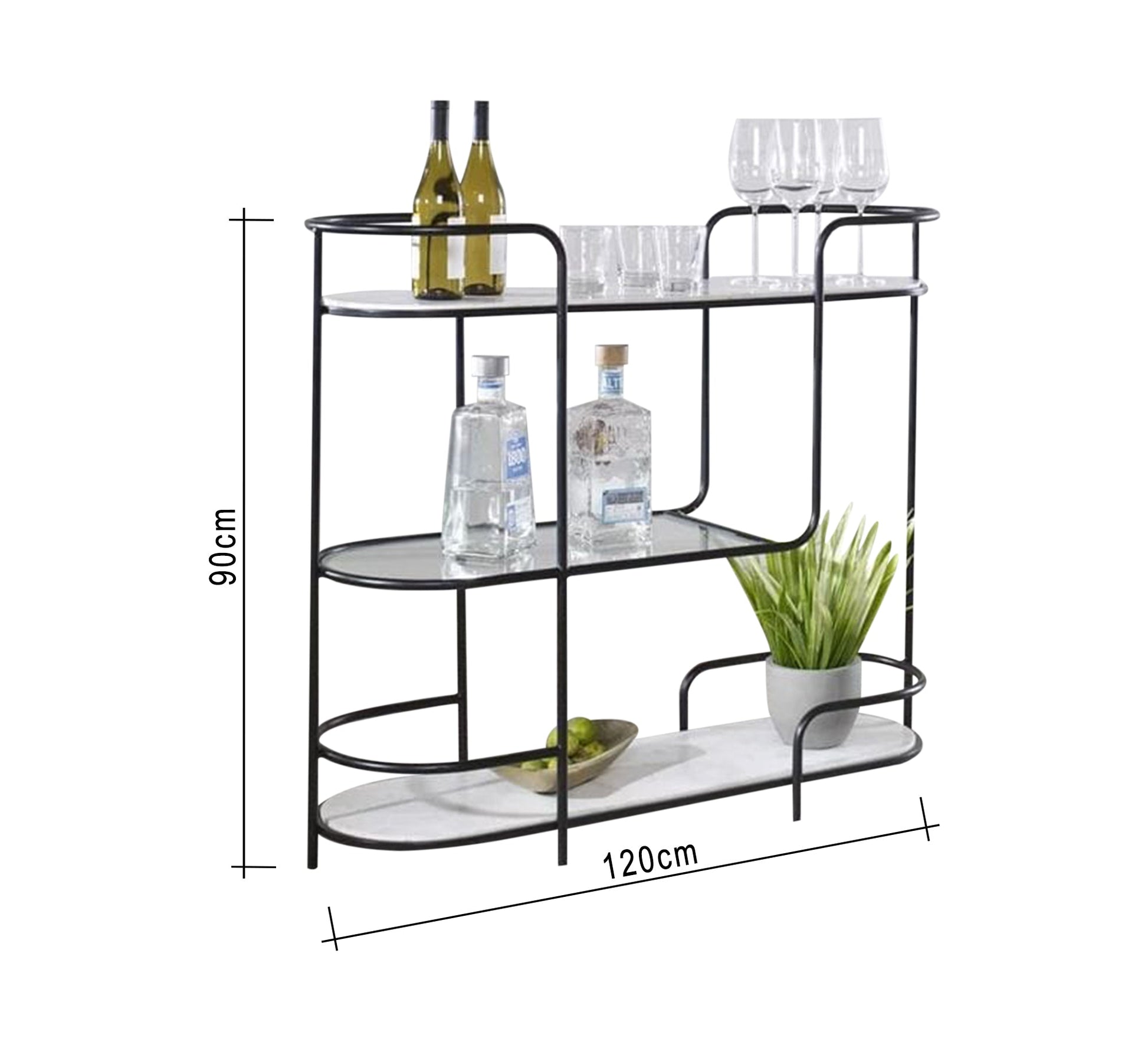 Black multi - shelf console bar - Vitrine Furniture - Furniture
