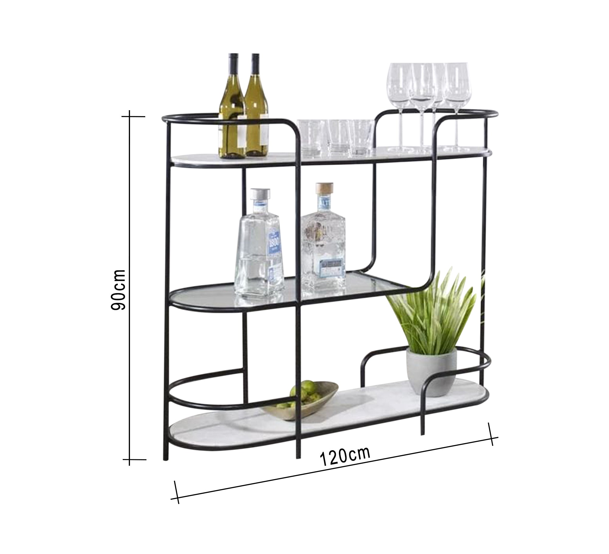 Black multi - shelf console bar - Vitrine Furniture - Furniture