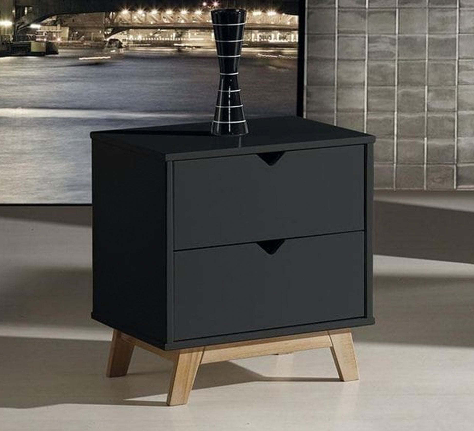 Black nightstand with high beige legs - Vitrine Furniture - Furniture
