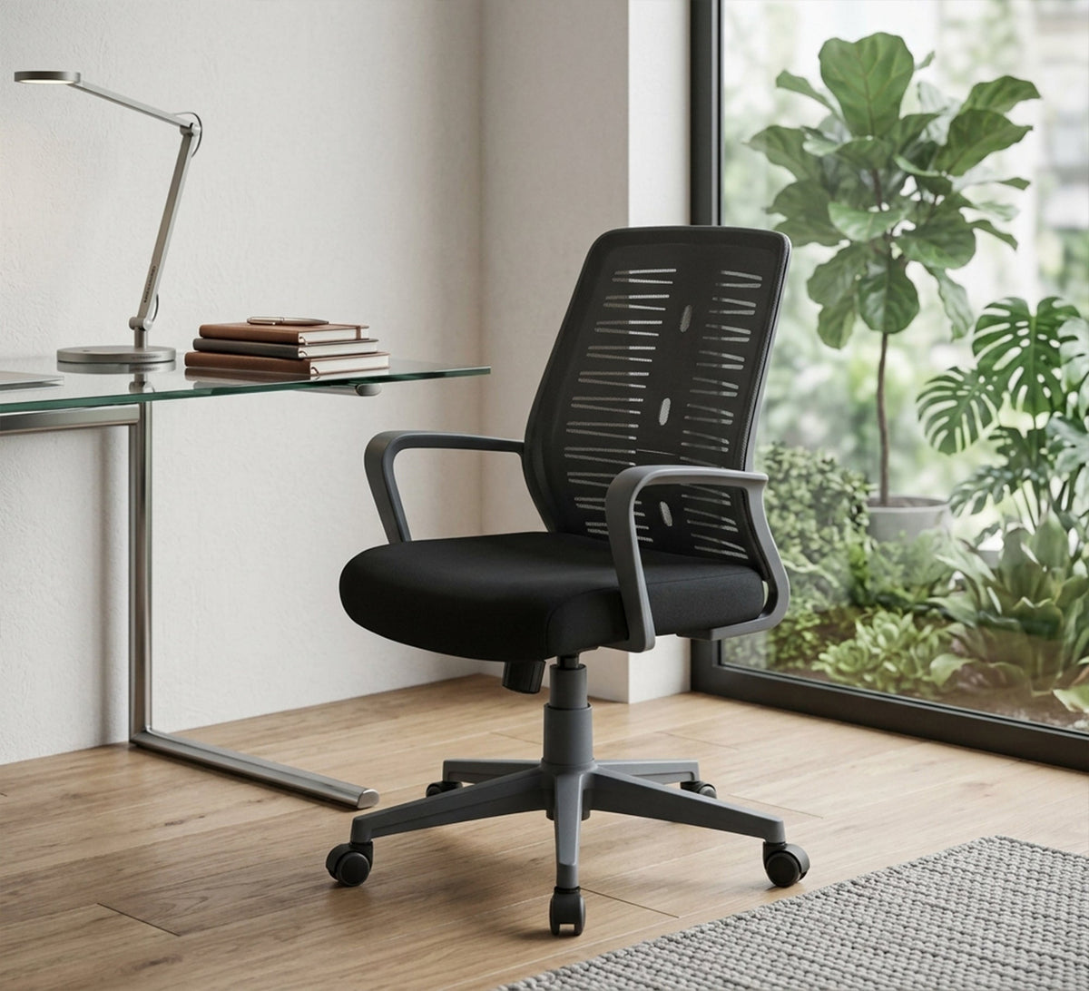 Black office chair with breathable mesh back - Vitrine Furniture - Office Chairs