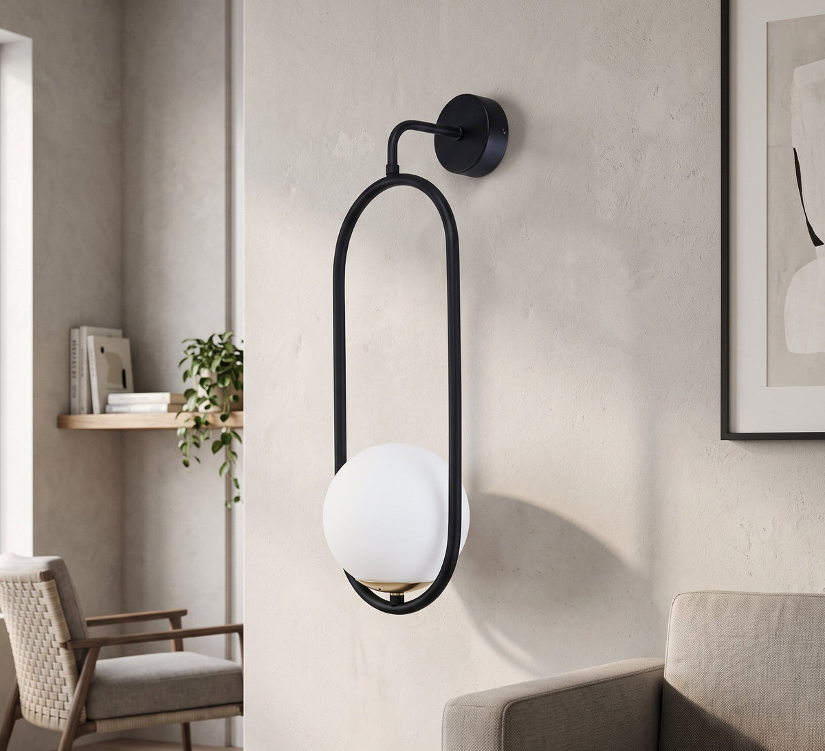 Black Oval Frame Globe Wall Sconce - Vitrine Furniture - Wall Sconce
