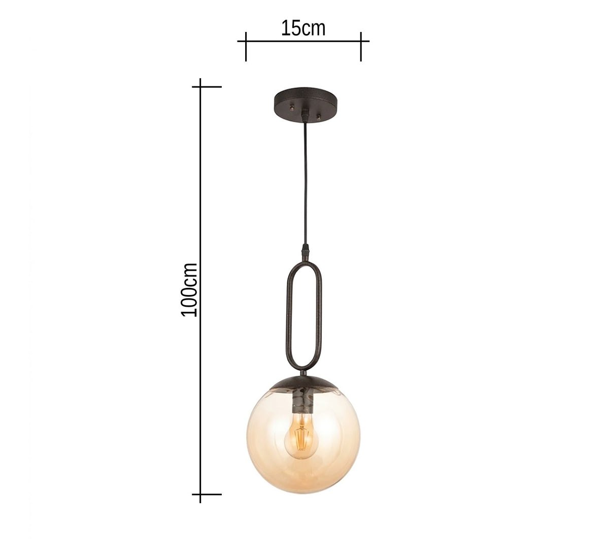 Black Oval Link Amber Glass Pendant - Vitrine Furniture - Ceiling lights