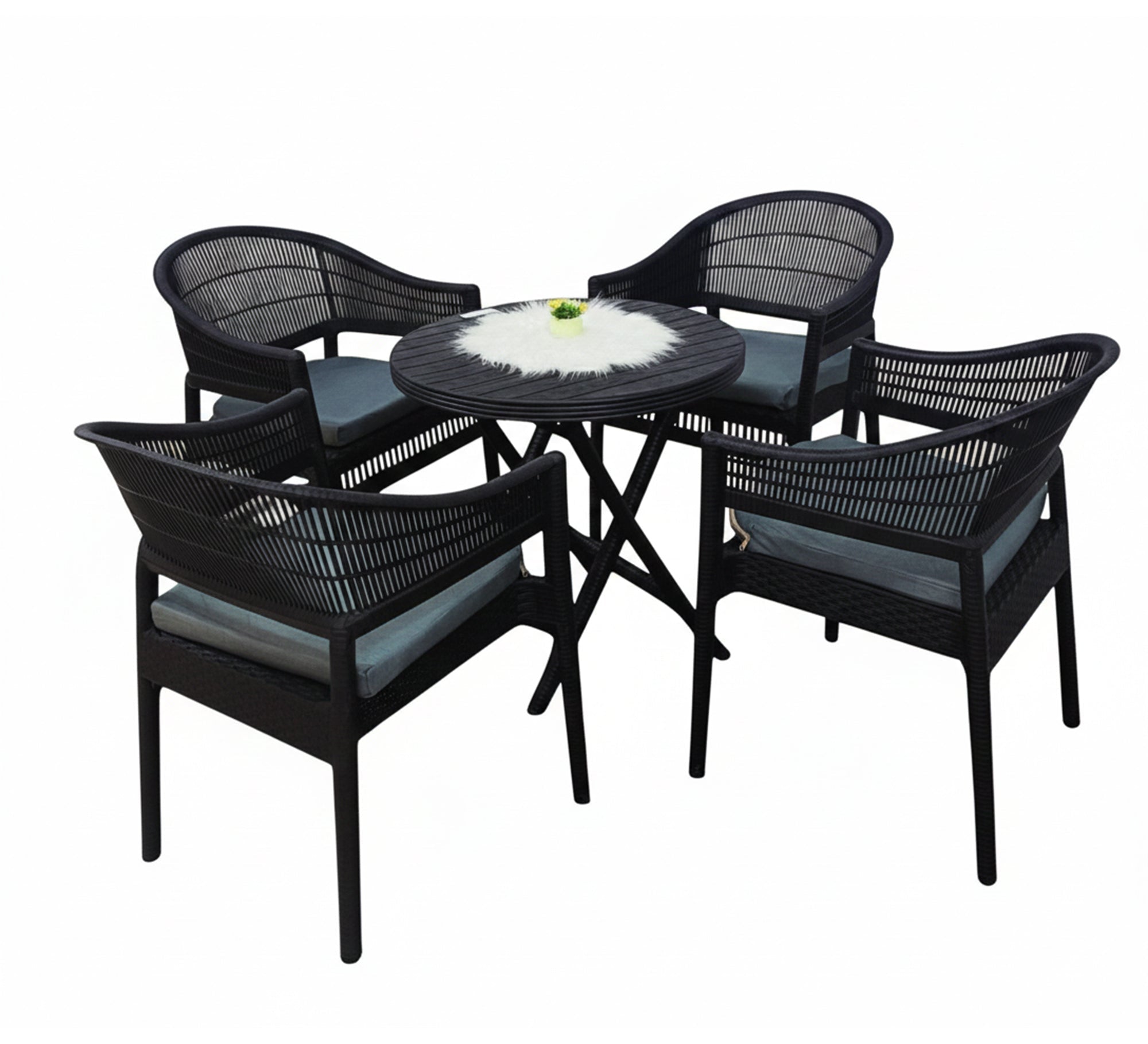 Black patio set, round, gray cushions, comfortable - Vitrine Furniture - Outdoor Products
