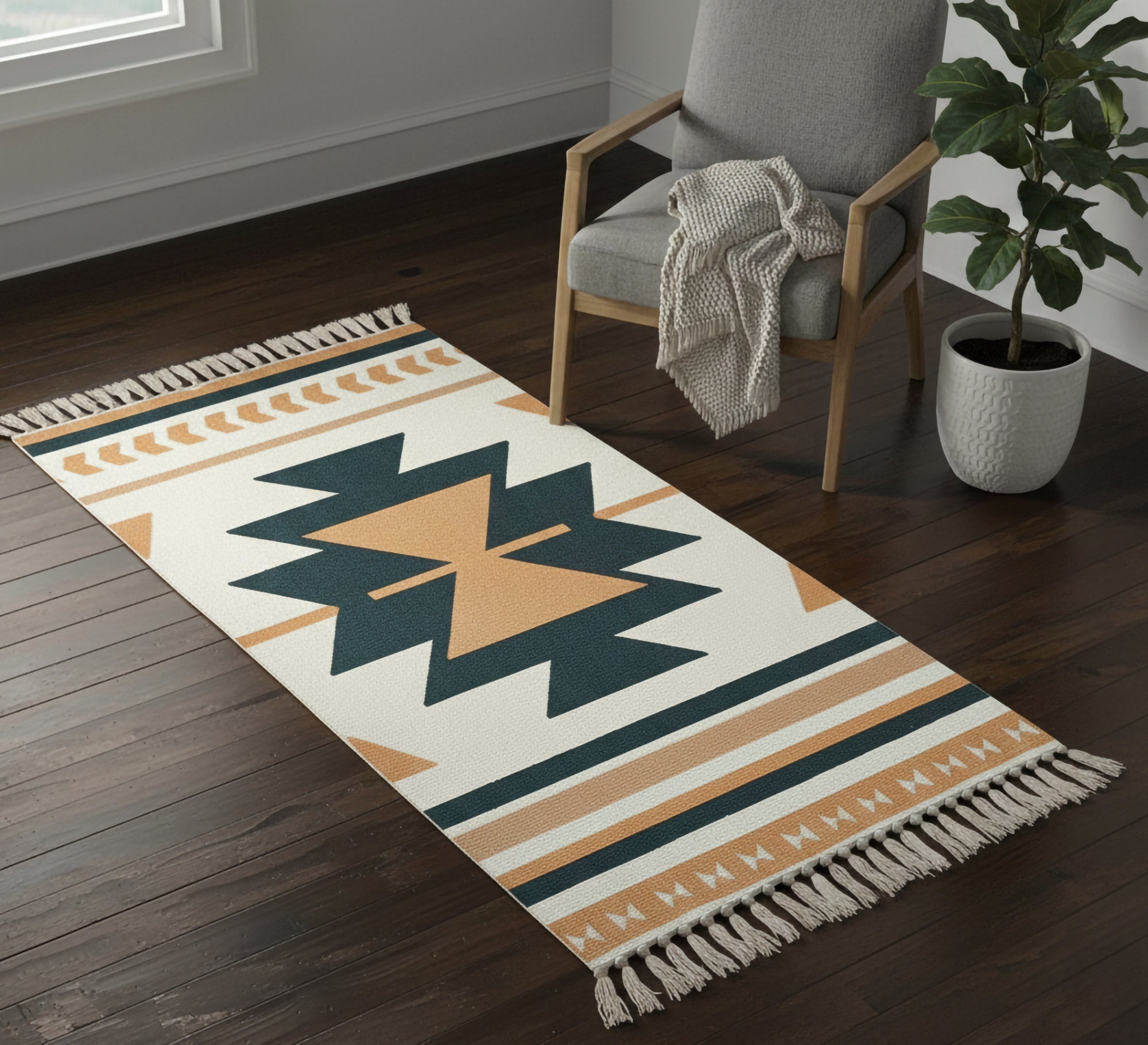 Black patterns and horizontal blocks rug – Vitrine Furniture