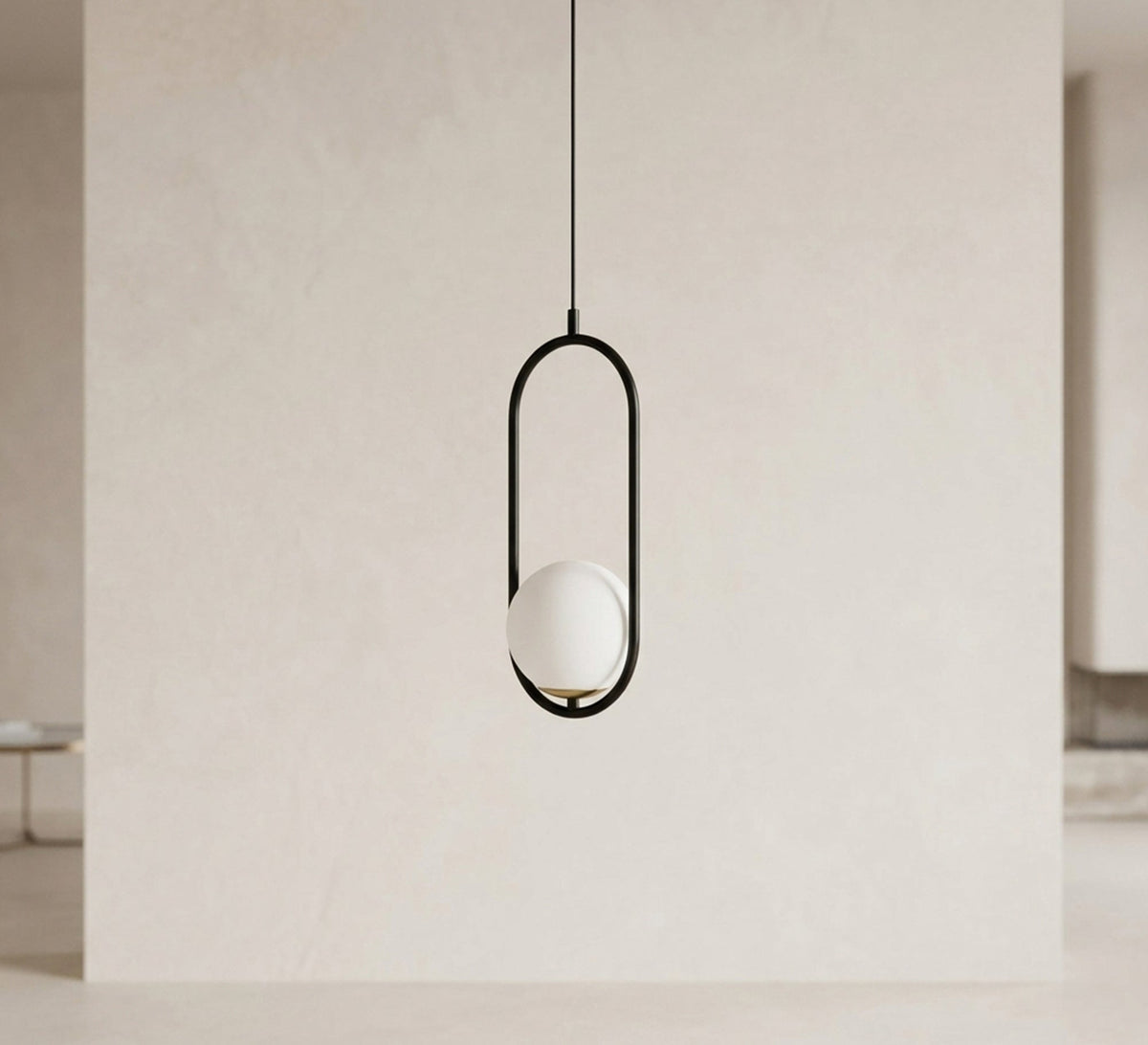 Black pendant with an oval frame and a glass globe - Vitrine Furniture - Ceiling lights