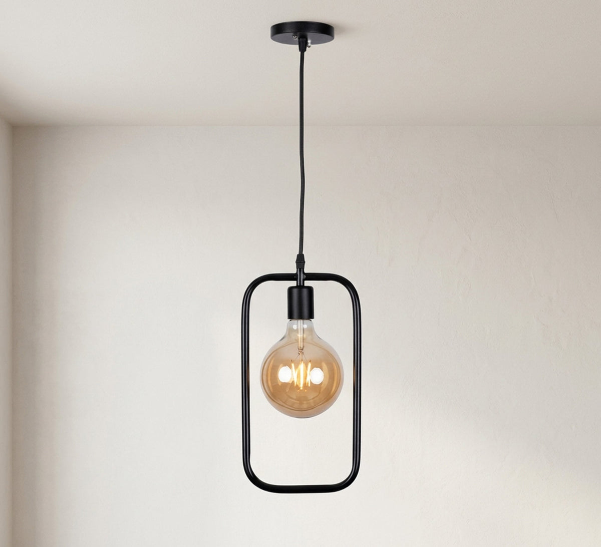 Black Rectangle Frame Exposed Bulb Pendant - Vitrine Furniture - Ceiling lights