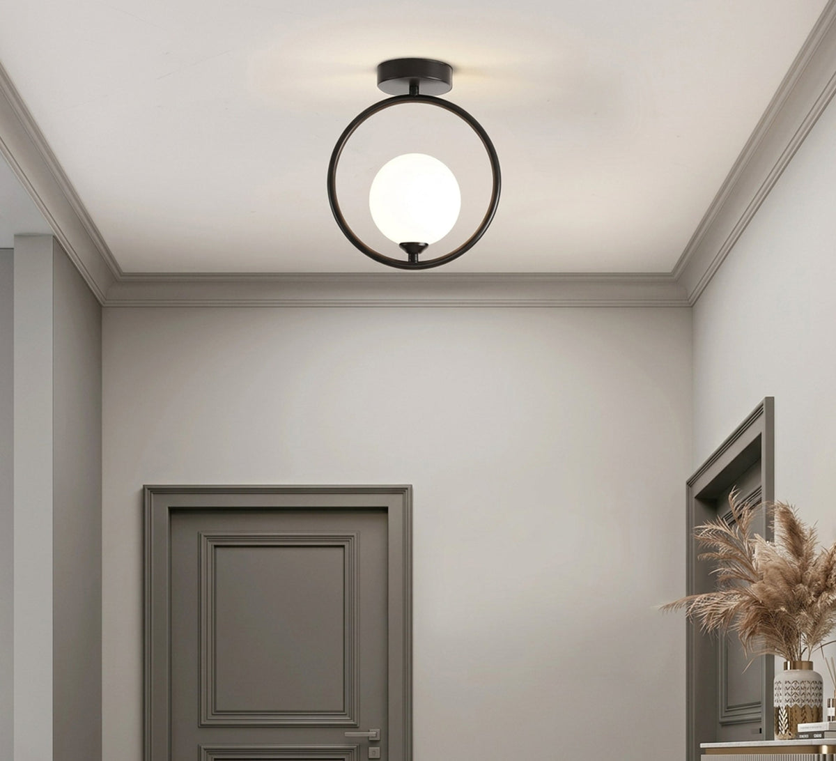 Black Ring Globe Semi-Flush Ceiling Light - Vitrine Furniture - Ceiling lights