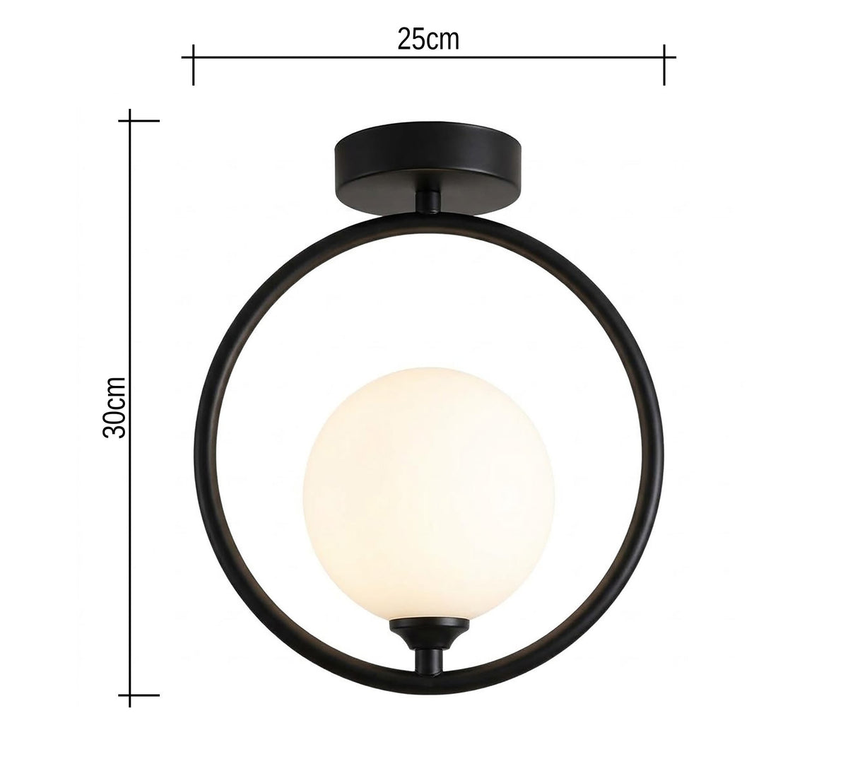 Black Ring Globe Semi-Flush Ceiling Light - Vitrine Furniture - Ceiling lights