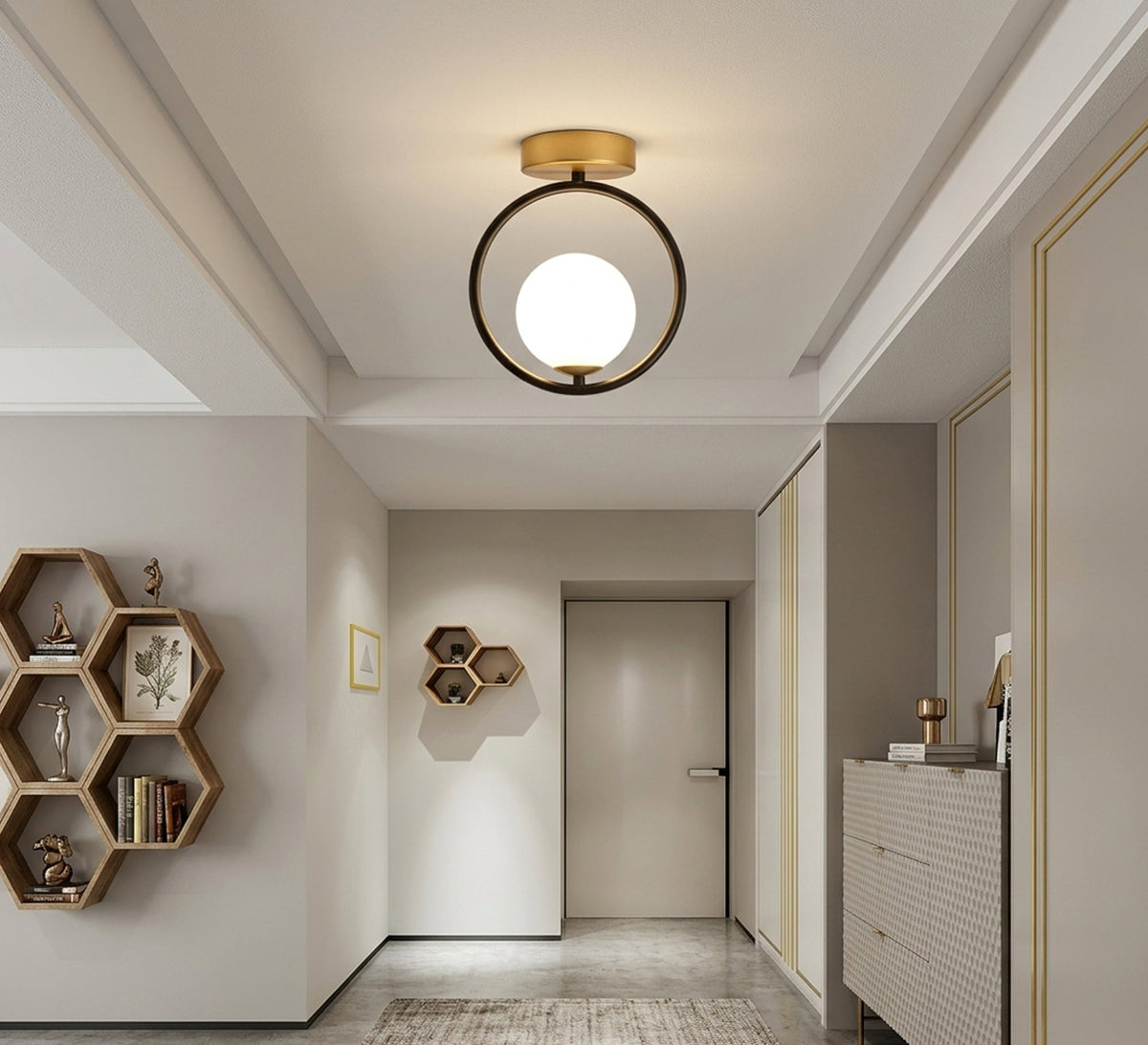Black Ring Gold Base Ceiling Light - Vitrine Furniture - Ceiling lights