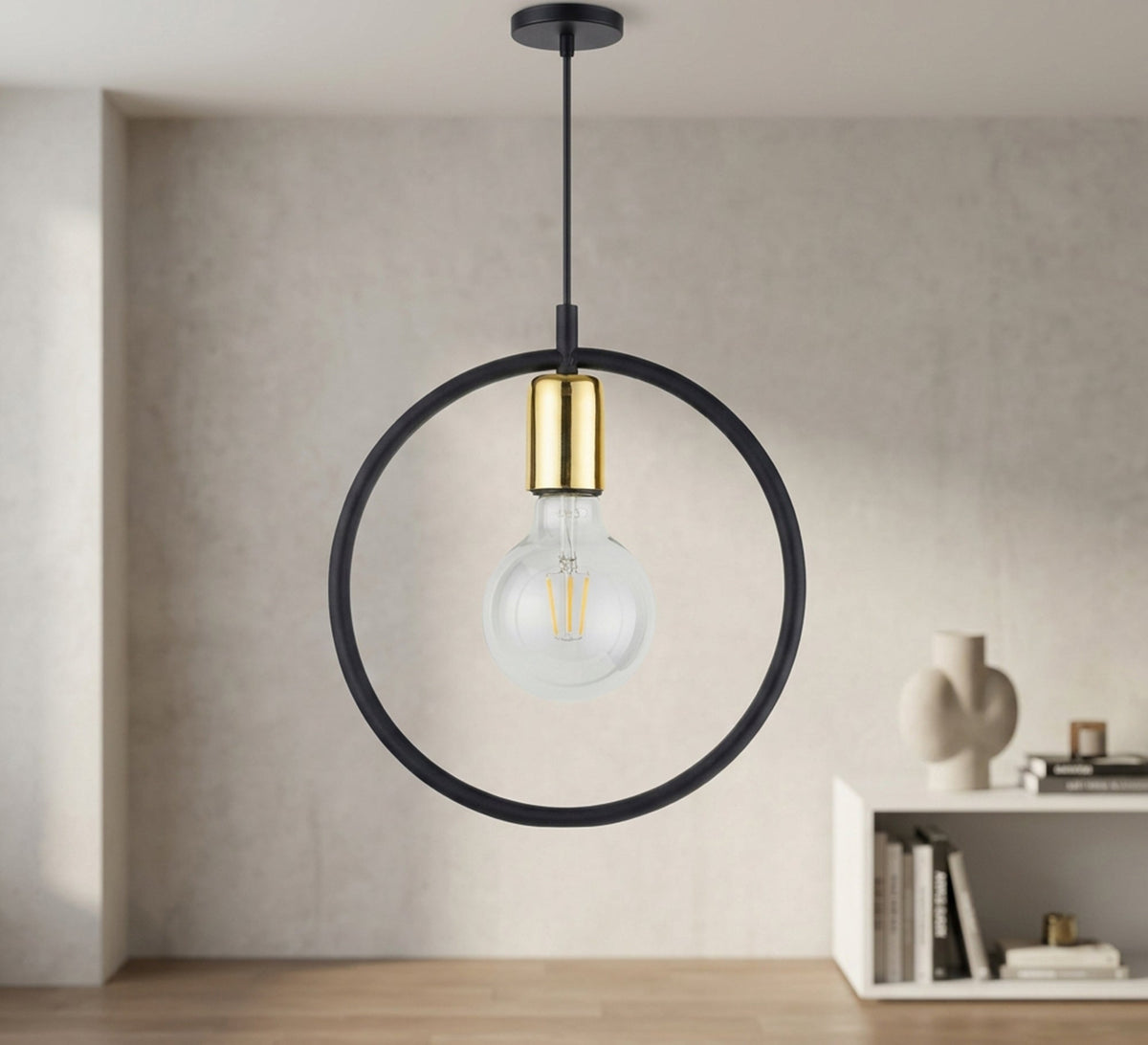 Black Ring Pendant with Gold Socket - Vitrine Furniture - Ceiling lights