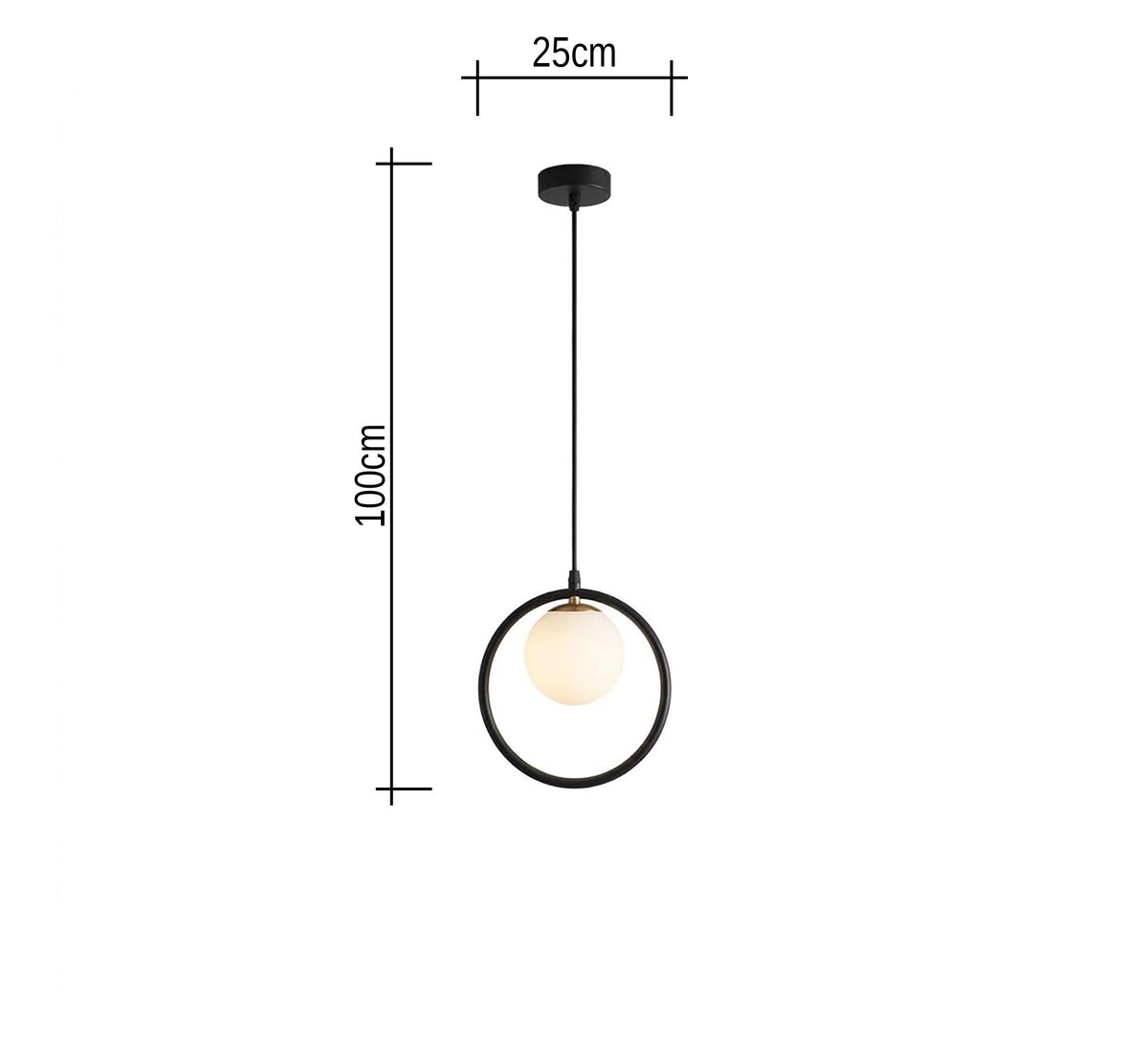 Black Ring Pendant with White Globe - Vitrine Furniture - Ceiling lights