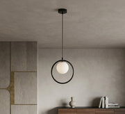 Black Ring Pendant with White Globe - Vitrine Furniture - Ceiling lights