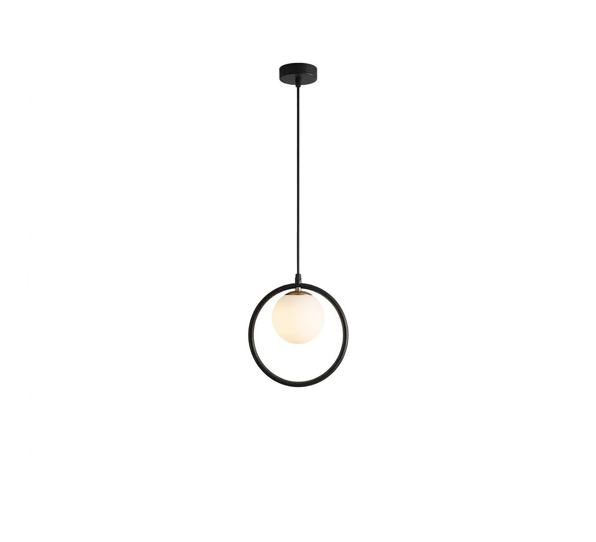 Black Ring Pendant with White Globe - Vitrine Furniture - Ceiling lights