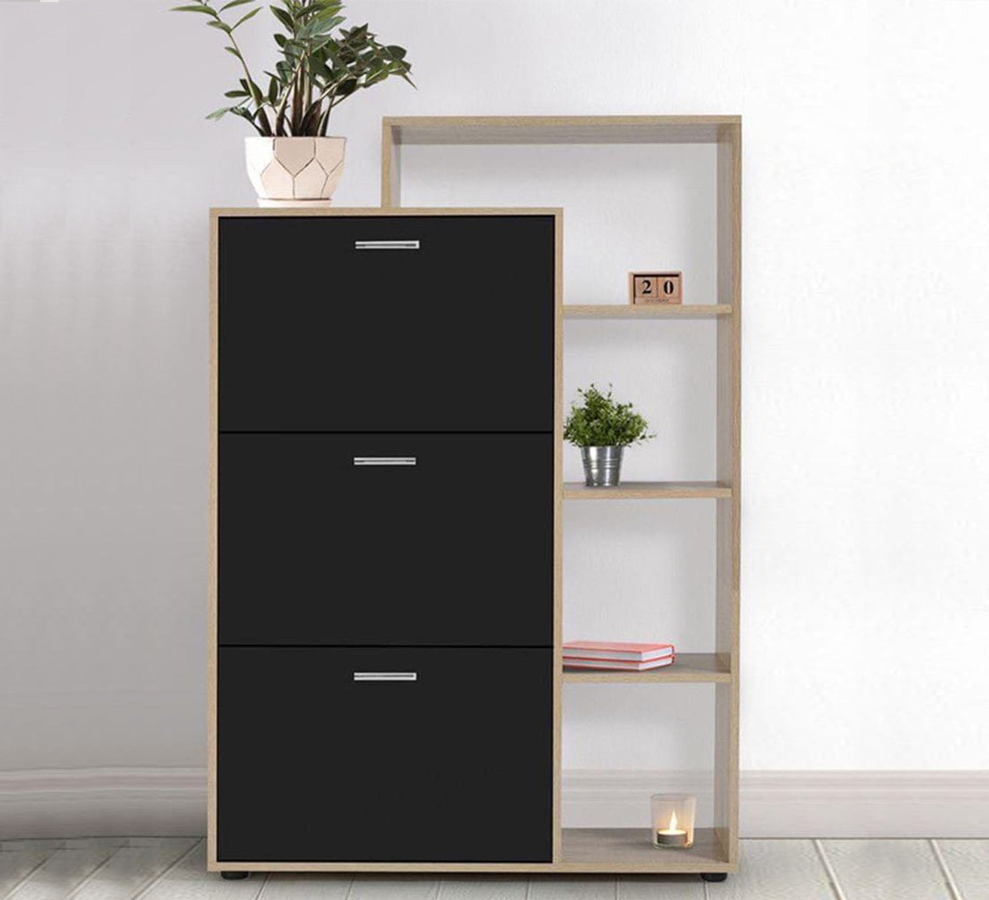 Black Shoe rack with open side shelves - Vitrine Furniture - Furniture