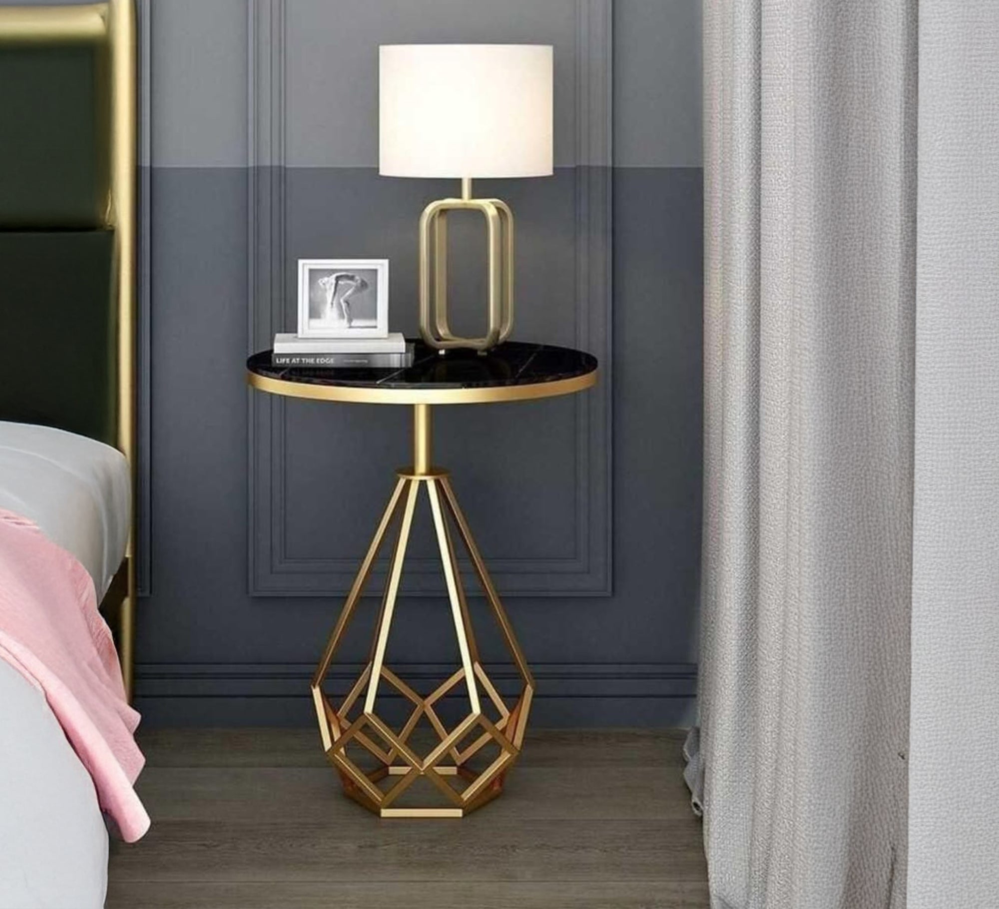 Black side table with a gold metal frame - Vitrine Furniture - Furniture