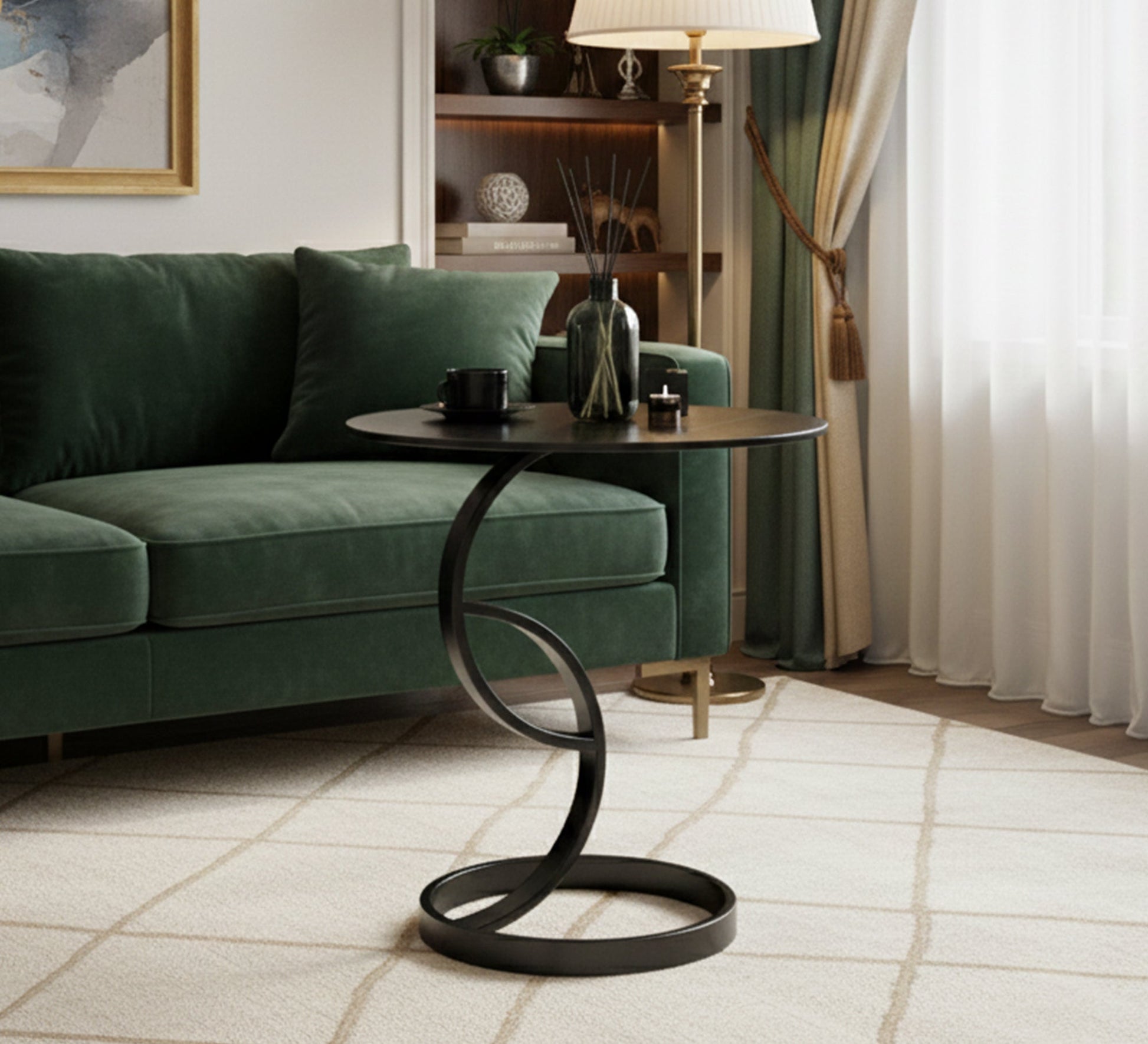 Black side table with an artistic spiral base - Vitrine Furniture - Furniture