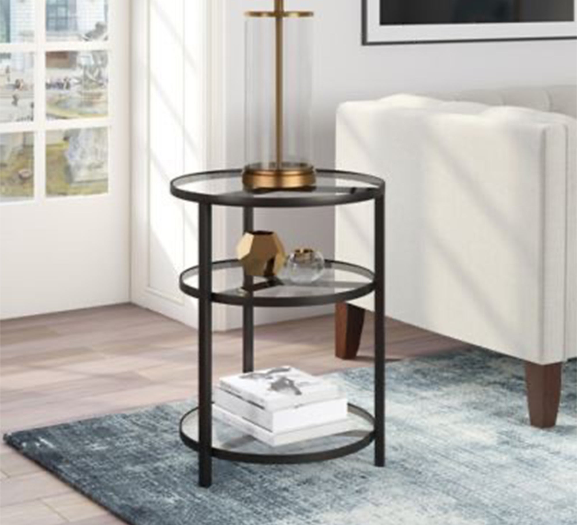 Black side table with three glass shelves - Vitrine Furniture - Furniture