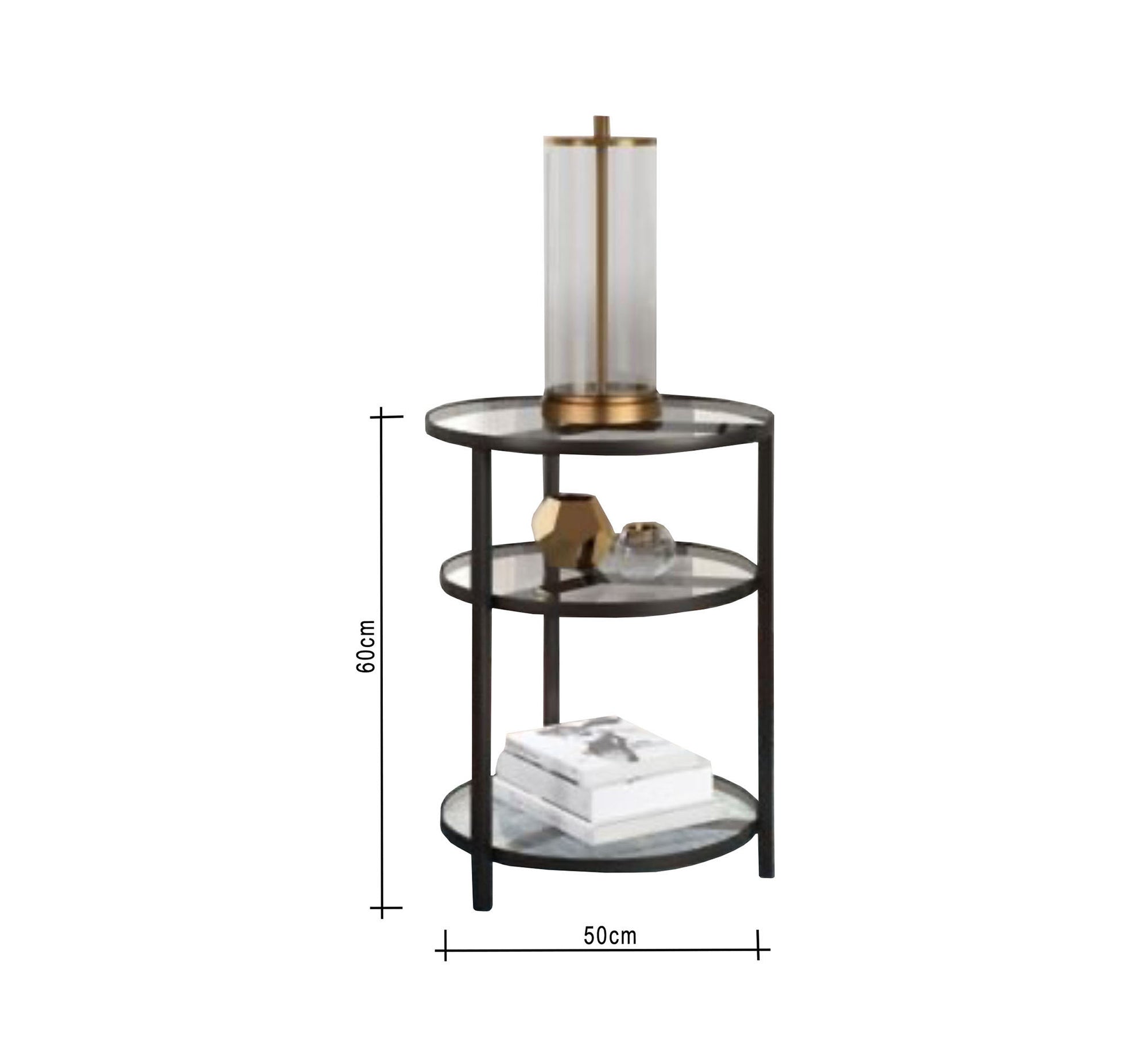 Black side table with three glass shelves - Vitrine Furniture - Furniture