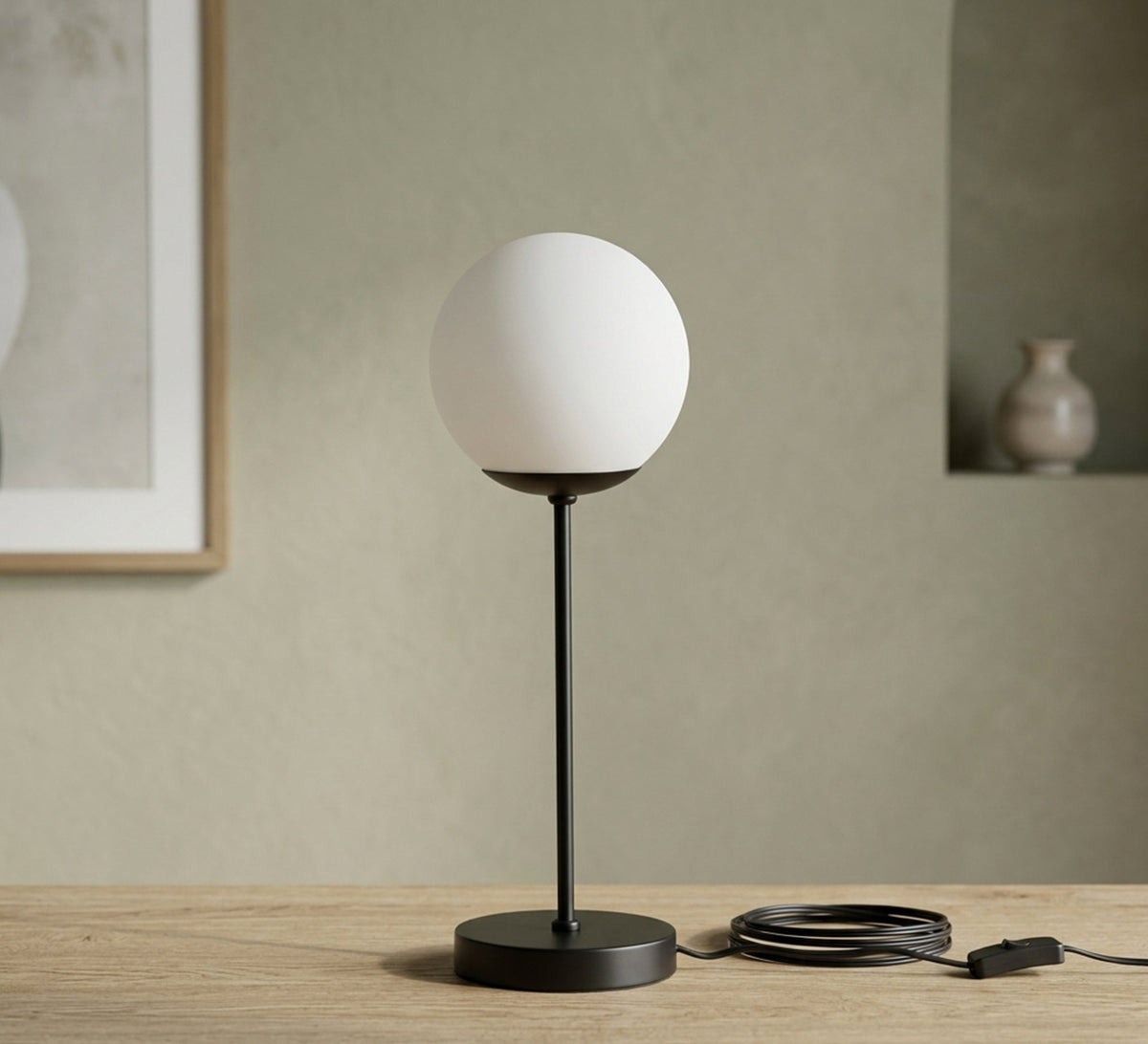 Black Slim Stem Globe Table Lamp - Vitrine Furniture - Table lamps