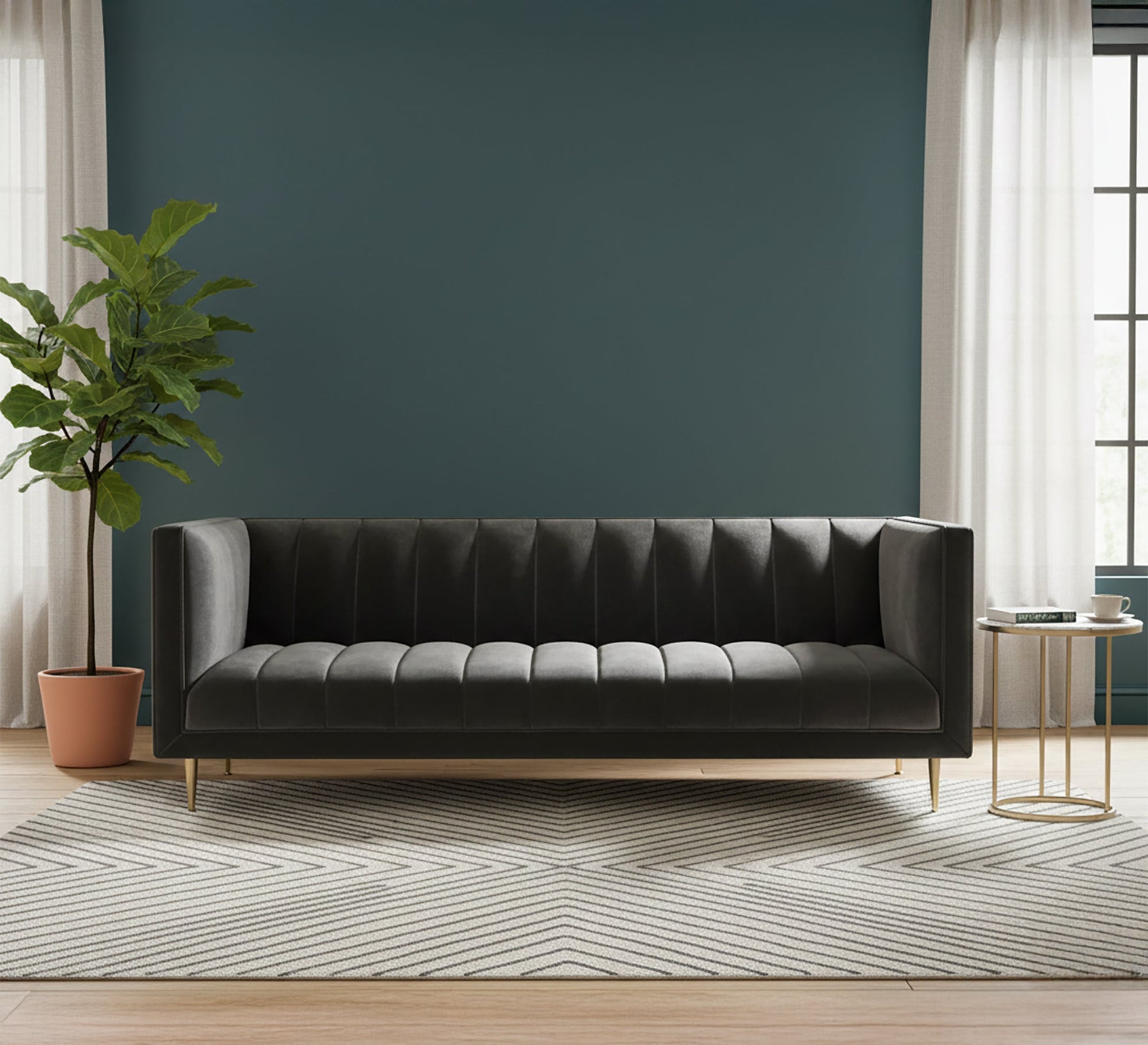 Black sofa with capotonian stripes - Vitrine Furniture - Living room Sofas
