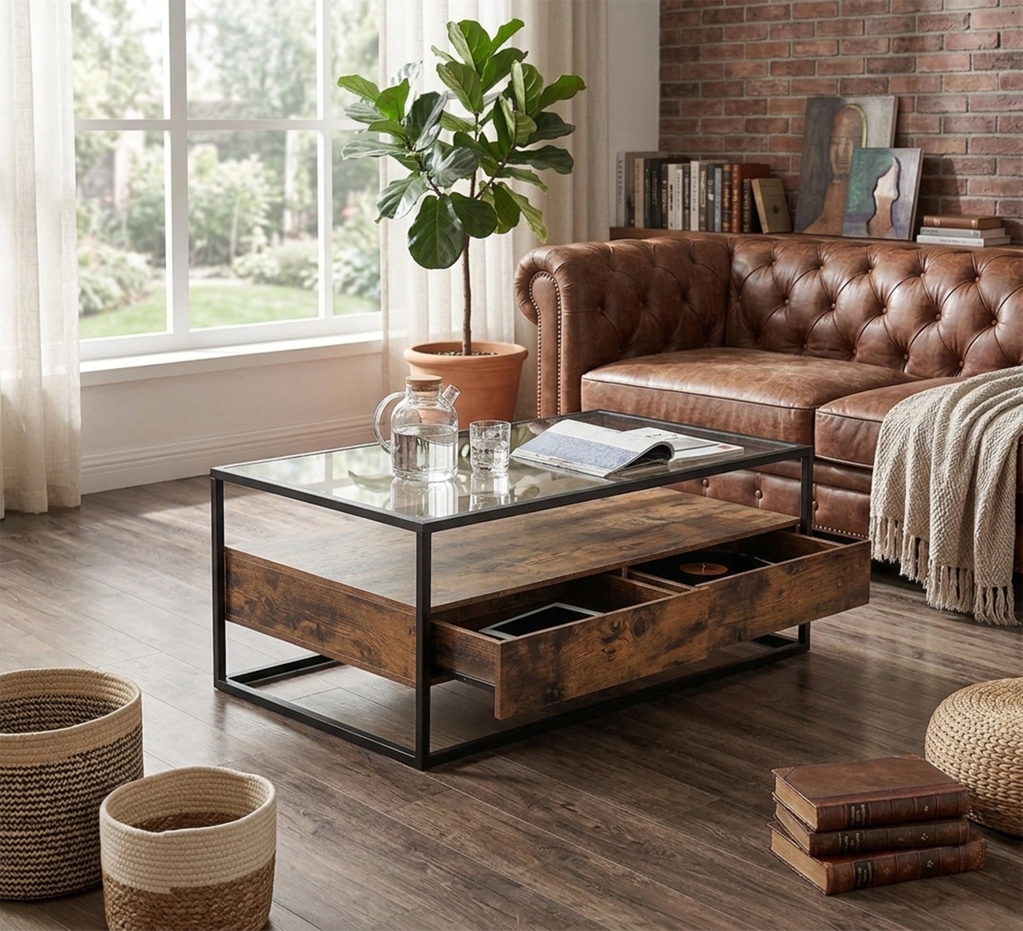 Black steel table with wooden drawers – Vitrine Furniture