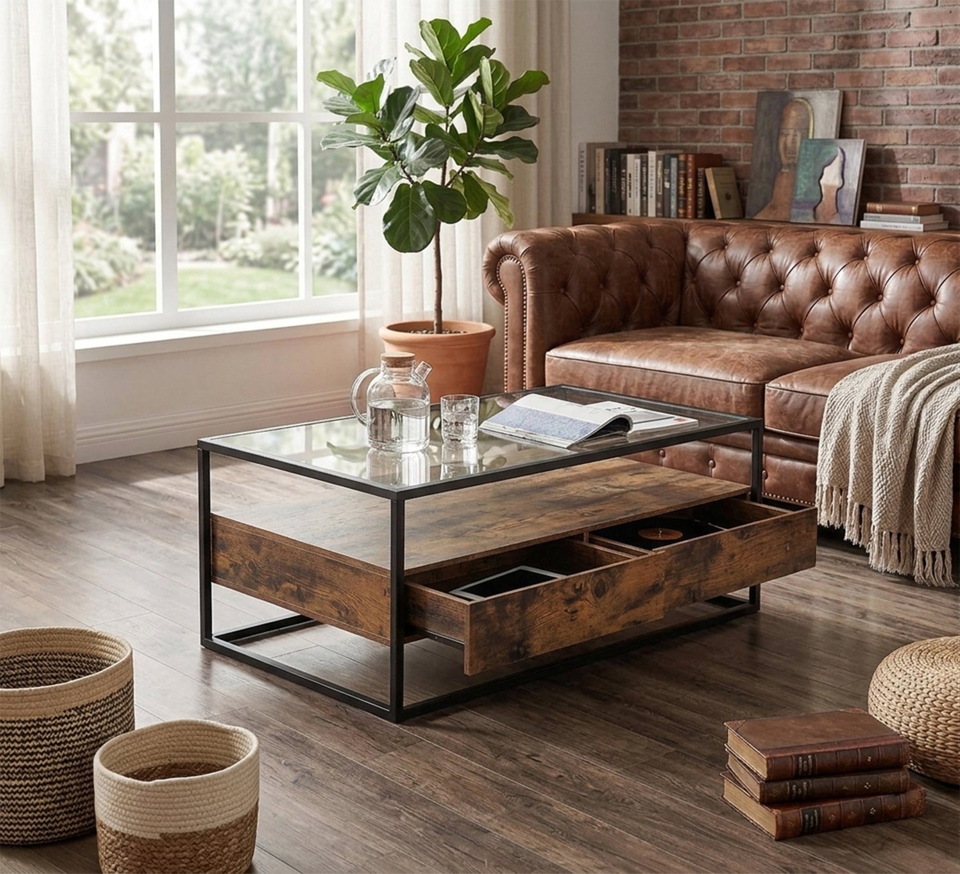 Black steel table with wooden drawers - Vitrine Furniture - Coffee Tables
