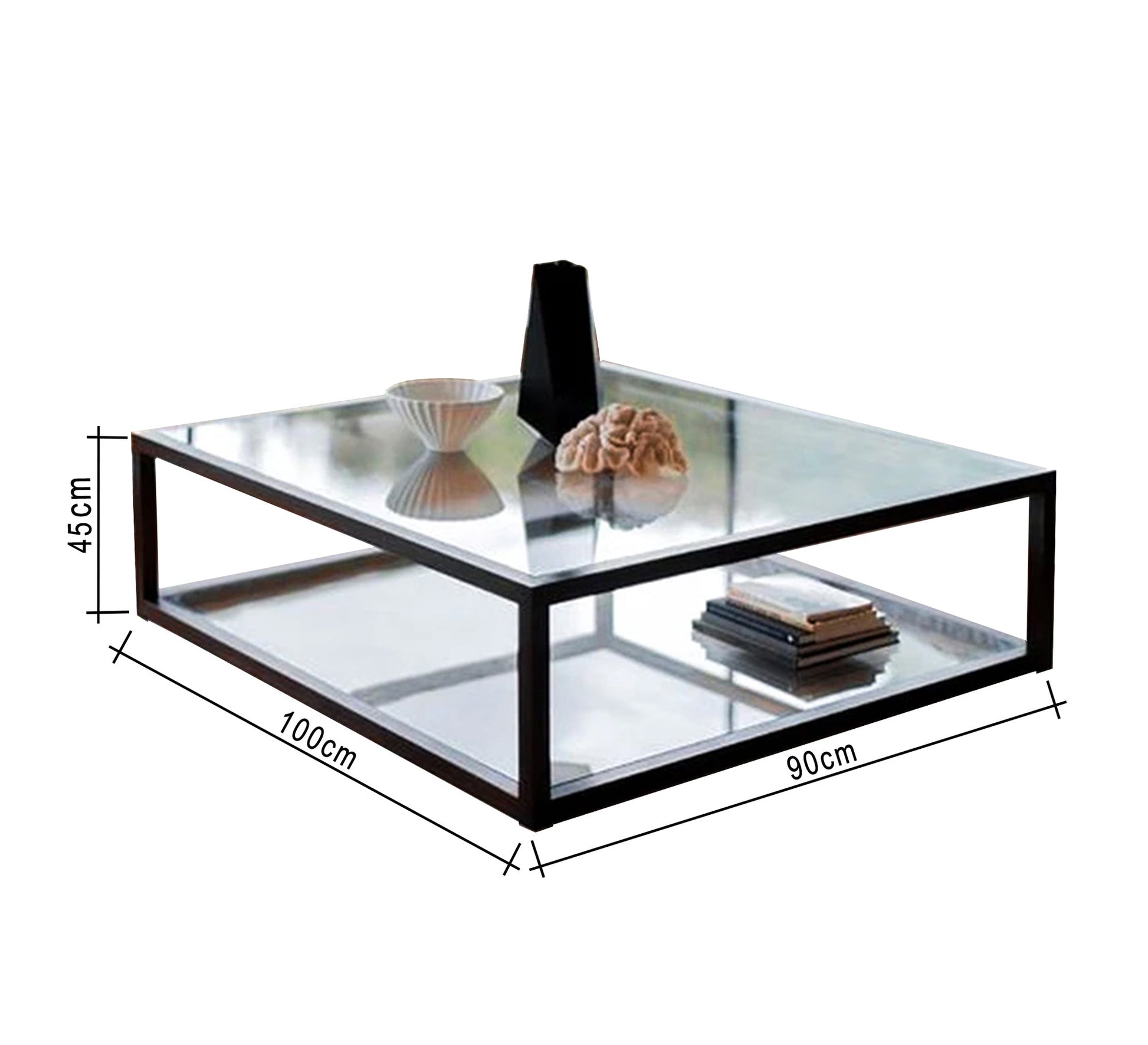 Black table with upper and lower surface - Vitrine Furniture - Furniture
