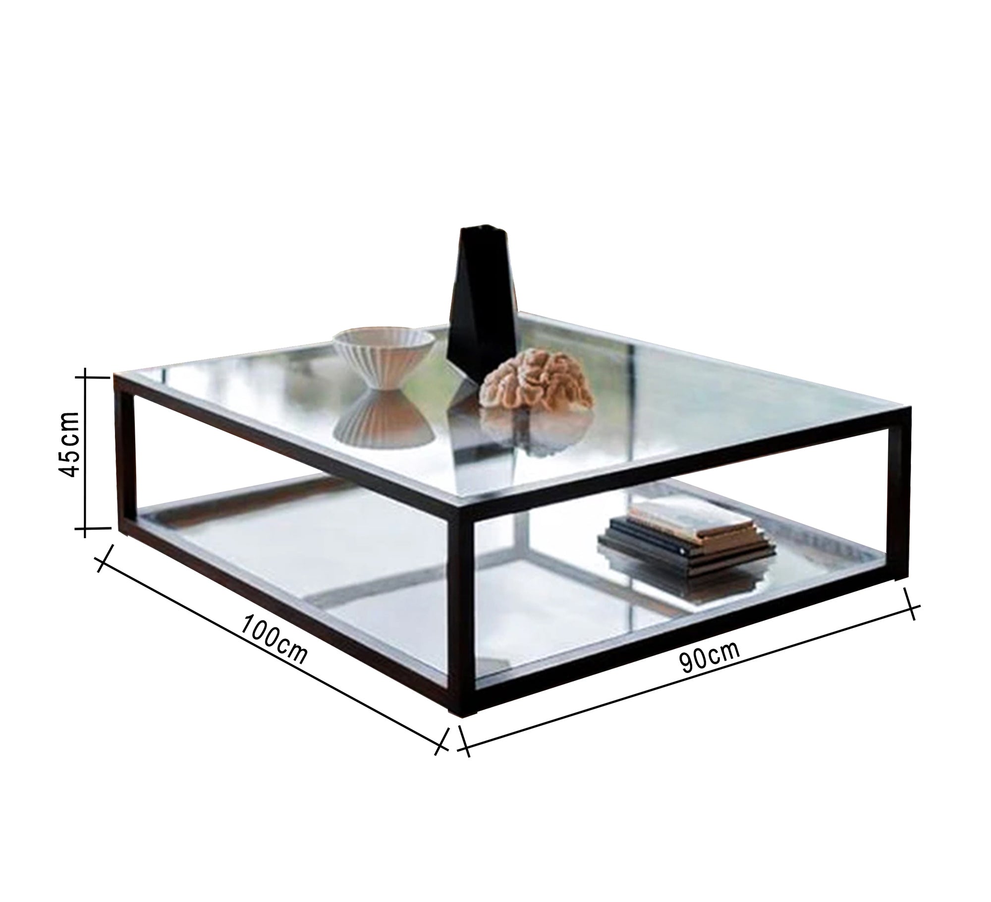 Black table with upper and lower surface - Vitrine Furniture - Furniture