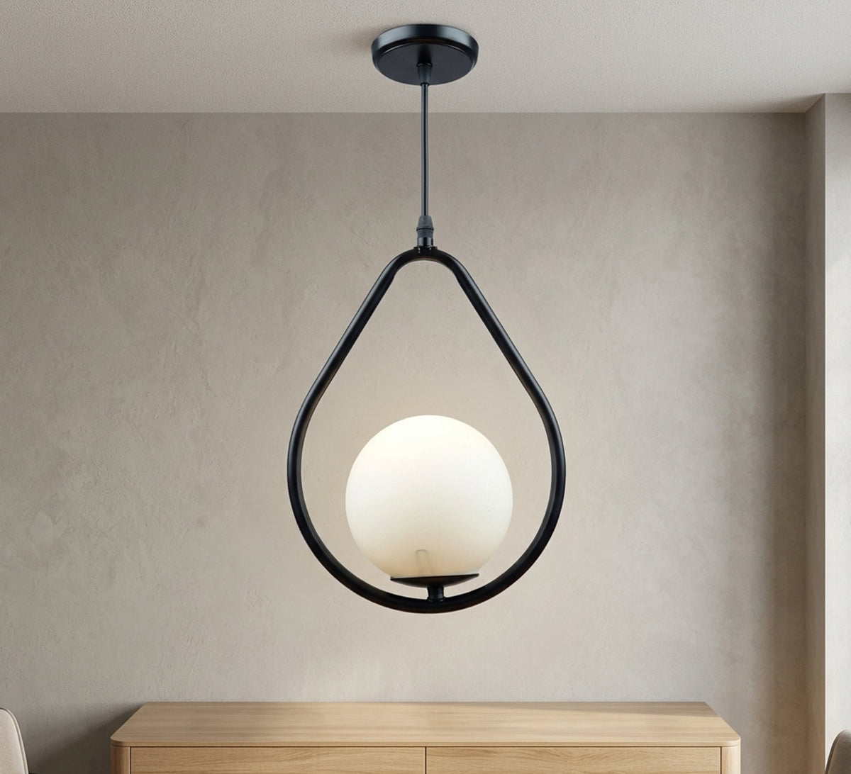 Black Teardrop Pendant with Opal Globe - Vitrine Furniture - Ceiling lights