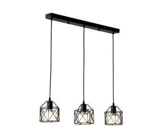 Black Triple Chandelier in a Square Black Cage Shape - Vitrine Furniture - Lighting