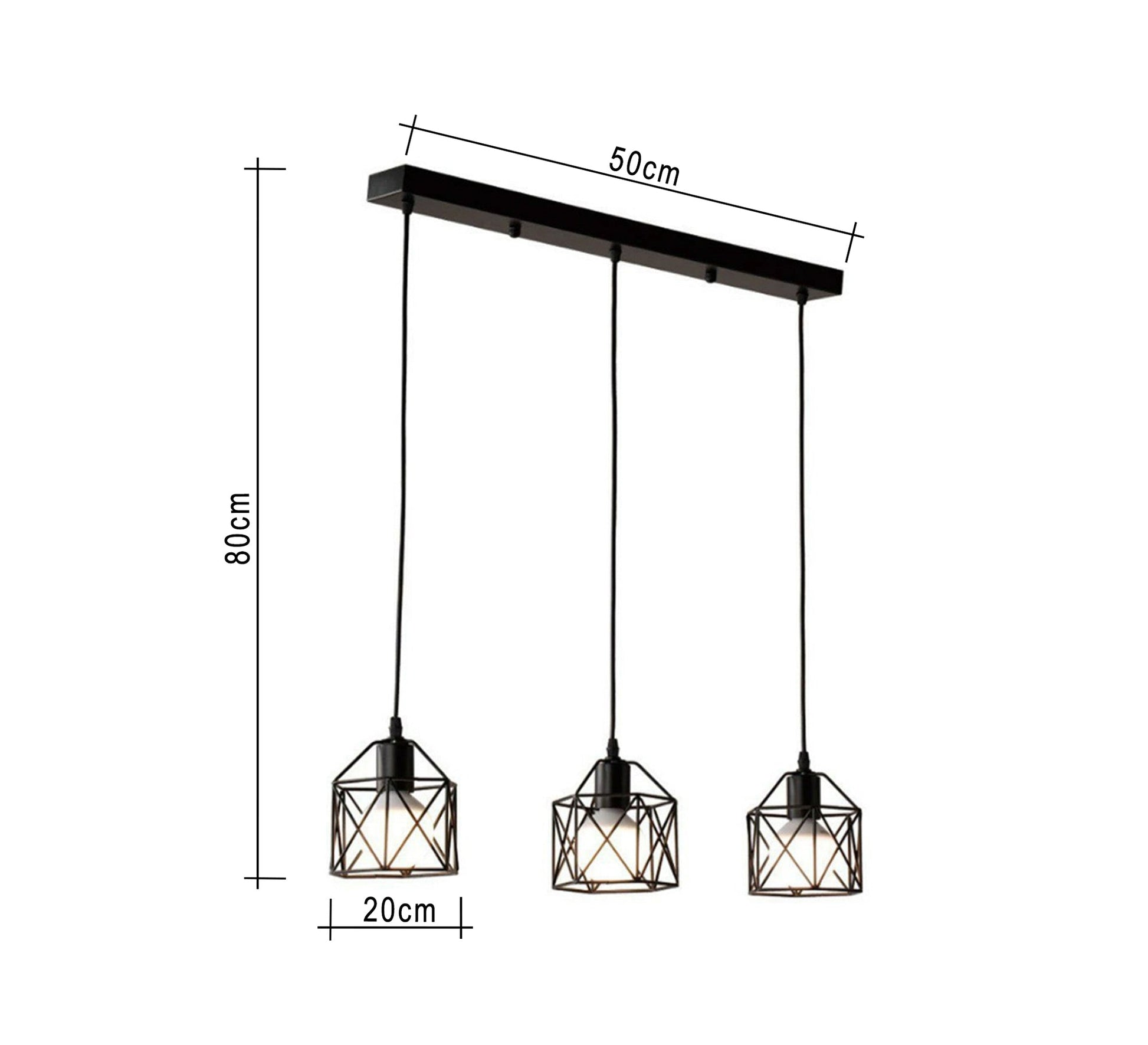 Black Triple Chandelier in a Square Black Cage Shape - Vitrine Furniture - Lighting
