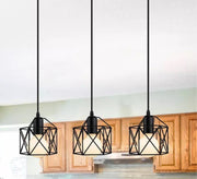 Black Triple Chandelier in a Square Black Cage Shape - Vitrine Furniture - Lighting