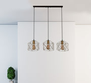 Black Triple Chandelier in a Square Golden Cage Shape - Vitrine Furniture - Lighting