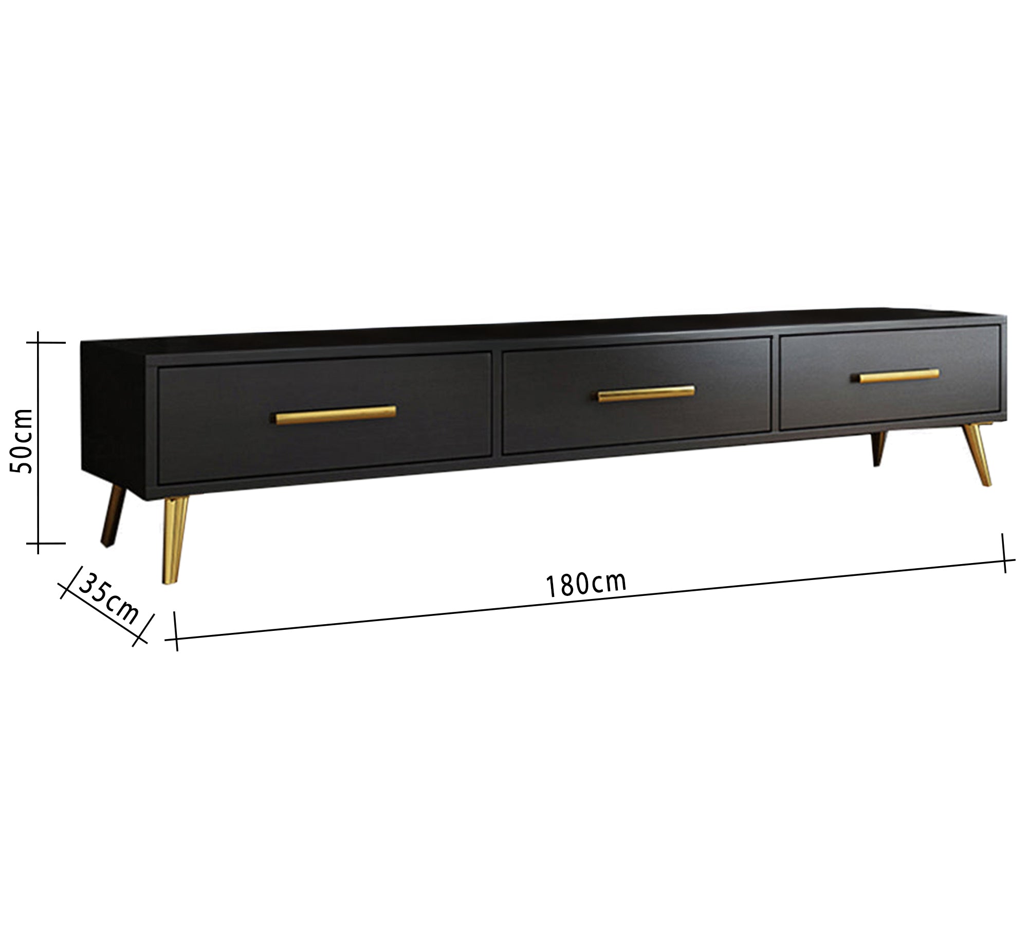 Black TV stand with luxurious gold legs and handles - Vitrine Furniture - Furniture