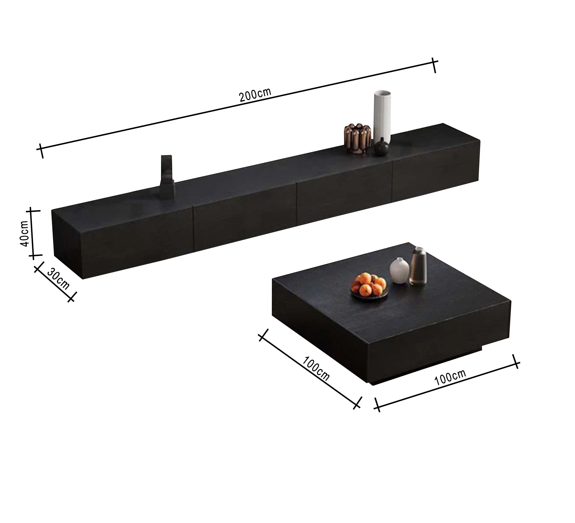 Black TV table set - Vitrine Furniture - Furniture