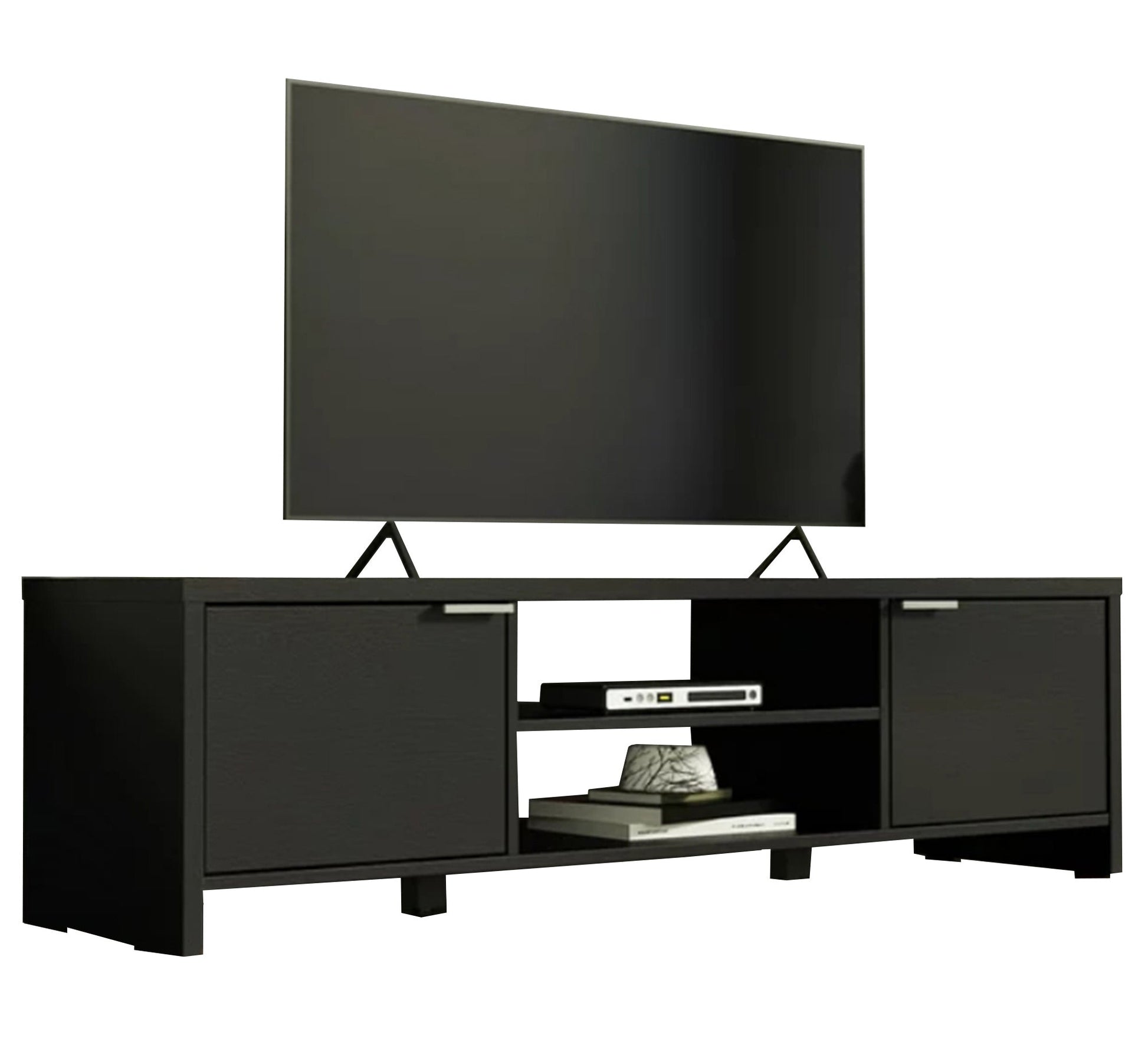 Black TV table with two doors and two shelves - Vitrine Furniture - TV Table & Cabinet