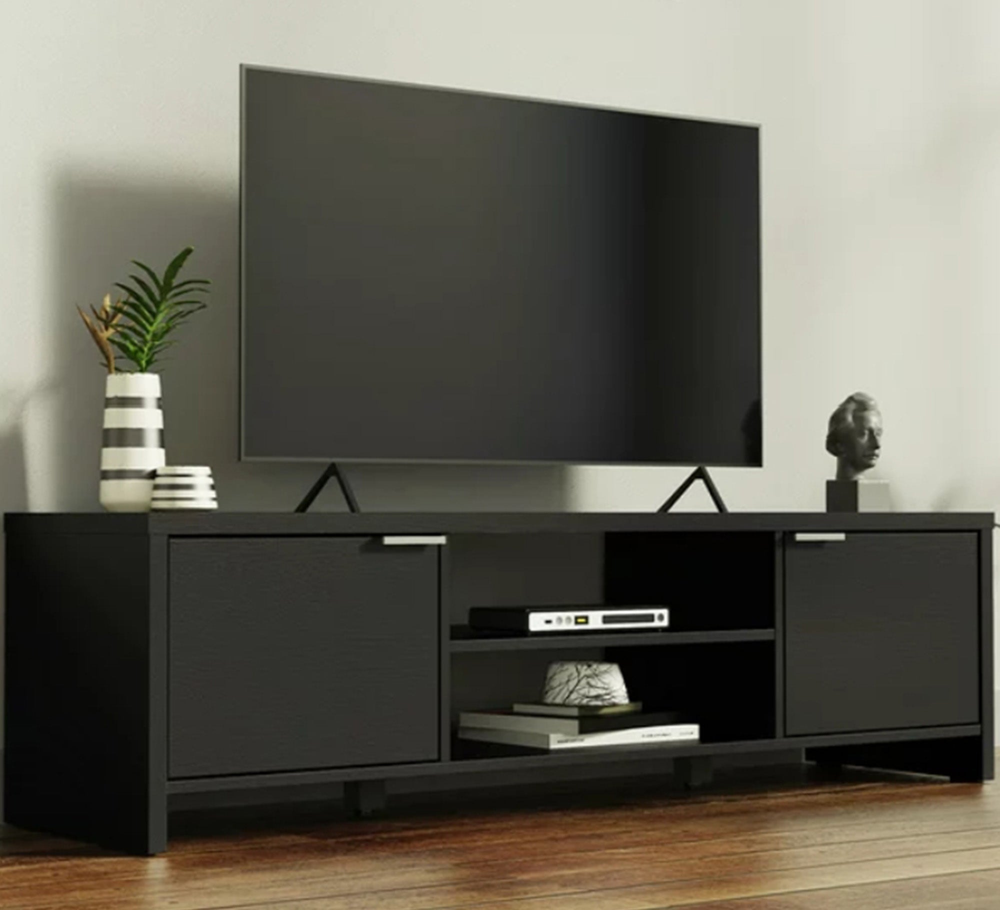 Black TV table with two doors and two shelves - Vitrine Furniture - TV Table & Cabinet