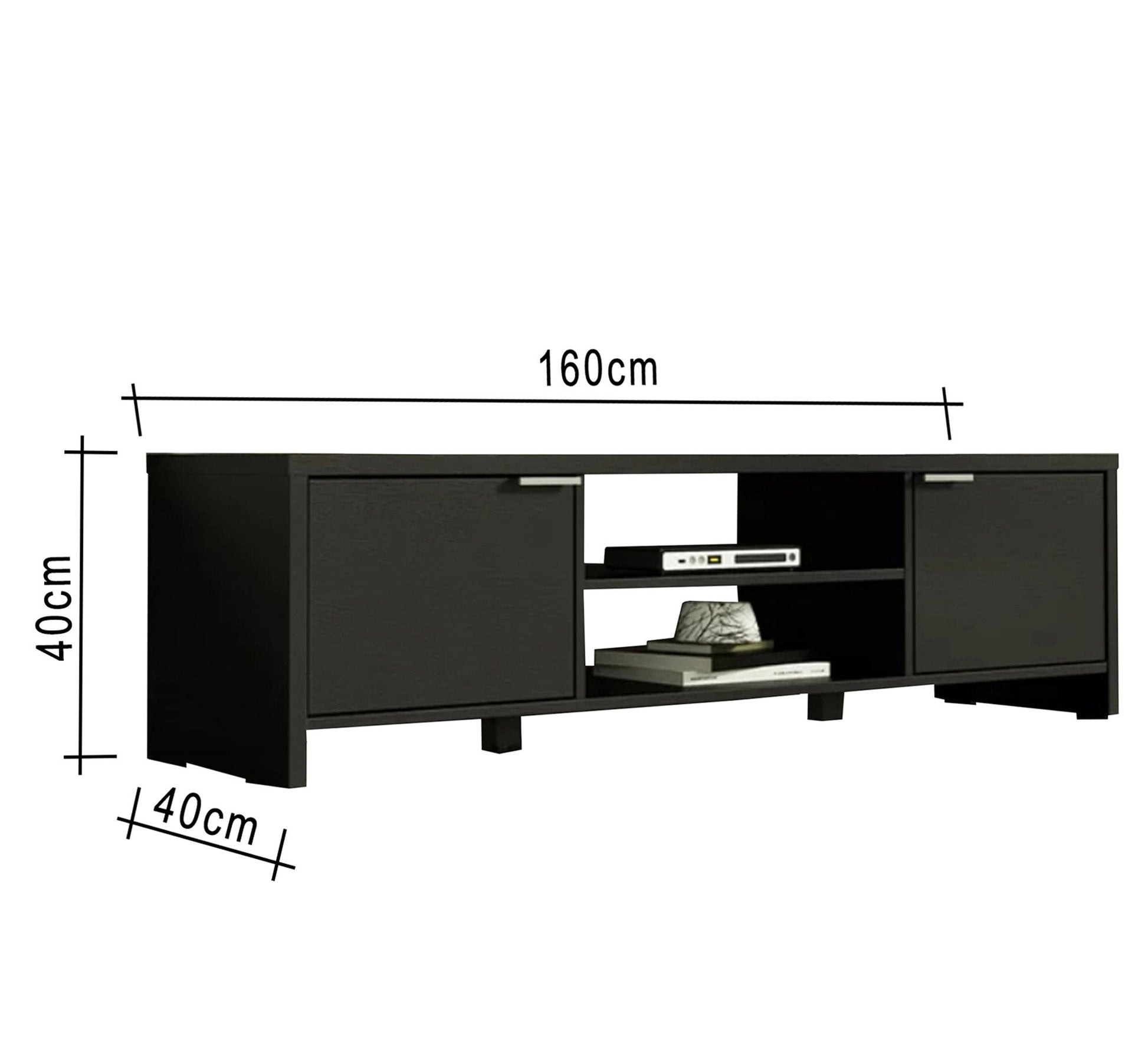 Black TV table with two doors and two shelves - Vitrine Furniture - TV Table & Cabinet