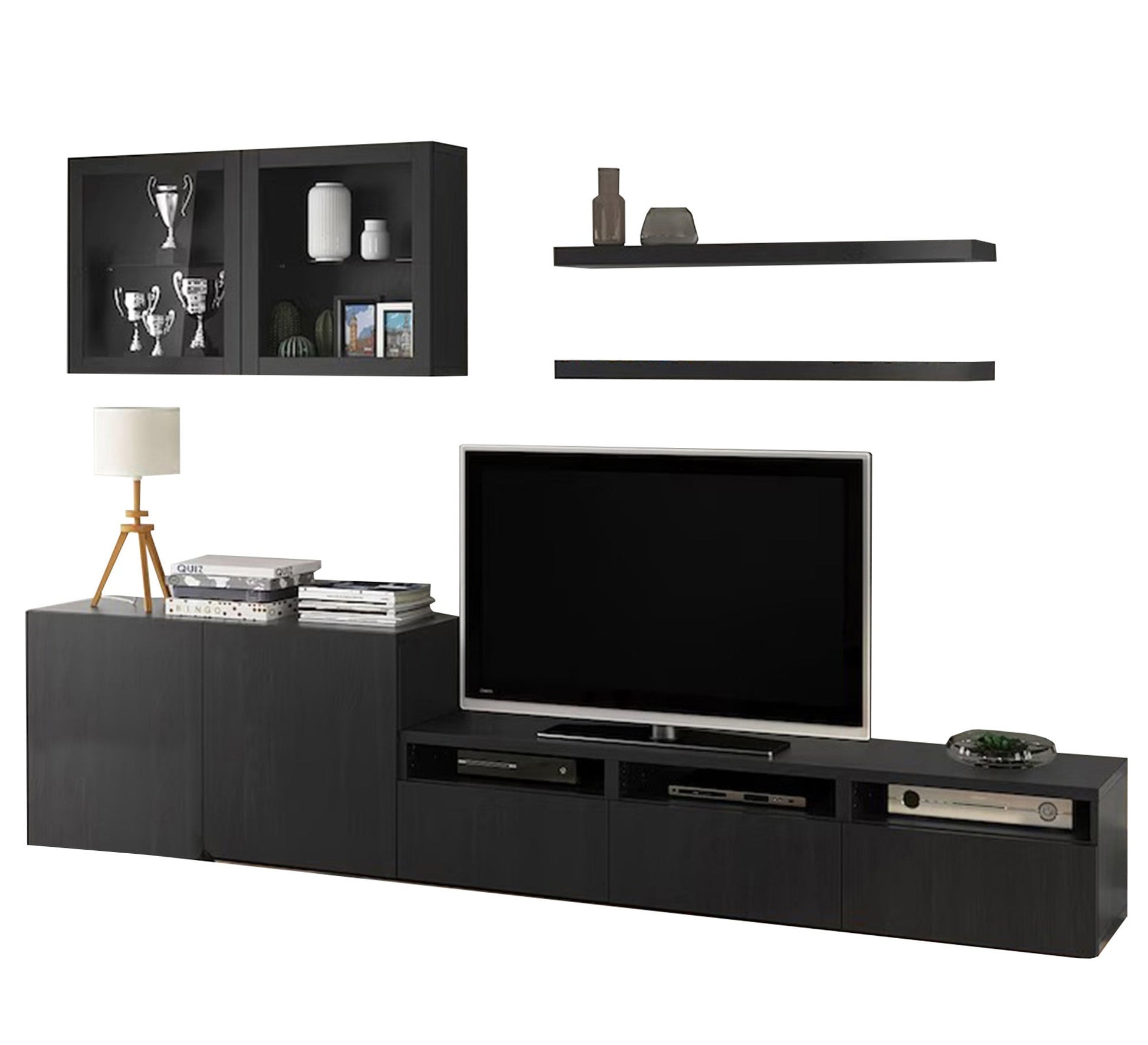 Black TV table with two levels top - Vitrine Furniture - TV Table & Cabinet