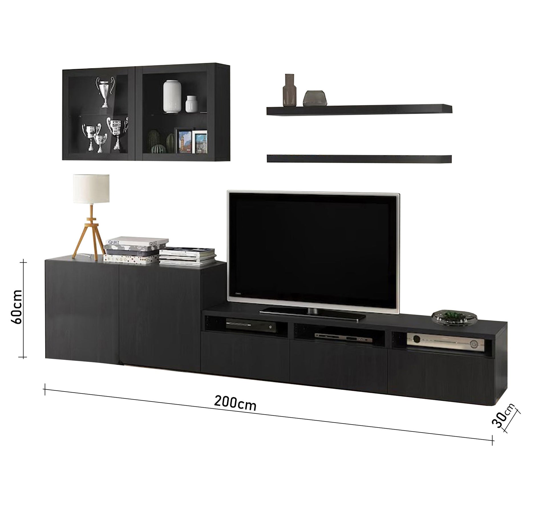 Black TV table with two levels top - Vitrine Furniture - TV Table & Cabinet