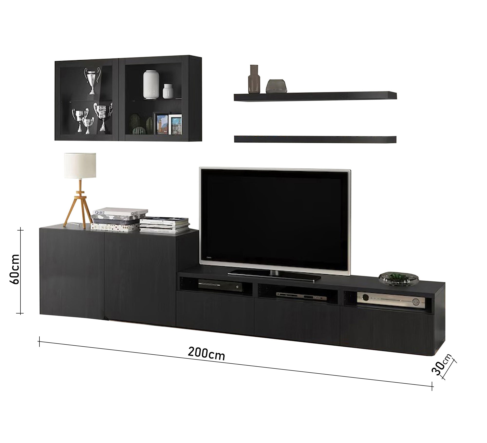 Black TV table with two levels top - Vitrine Furniture - TV Table & Cabinet