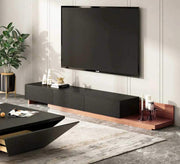 Black TV unit with wooden brown base - Vitrine Furniture - TV Table & Cabinet