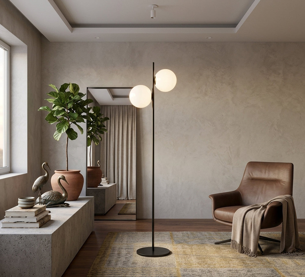 Black Two Globe Modern Floor Lamp - Vitrine Furniture - Floor lamps